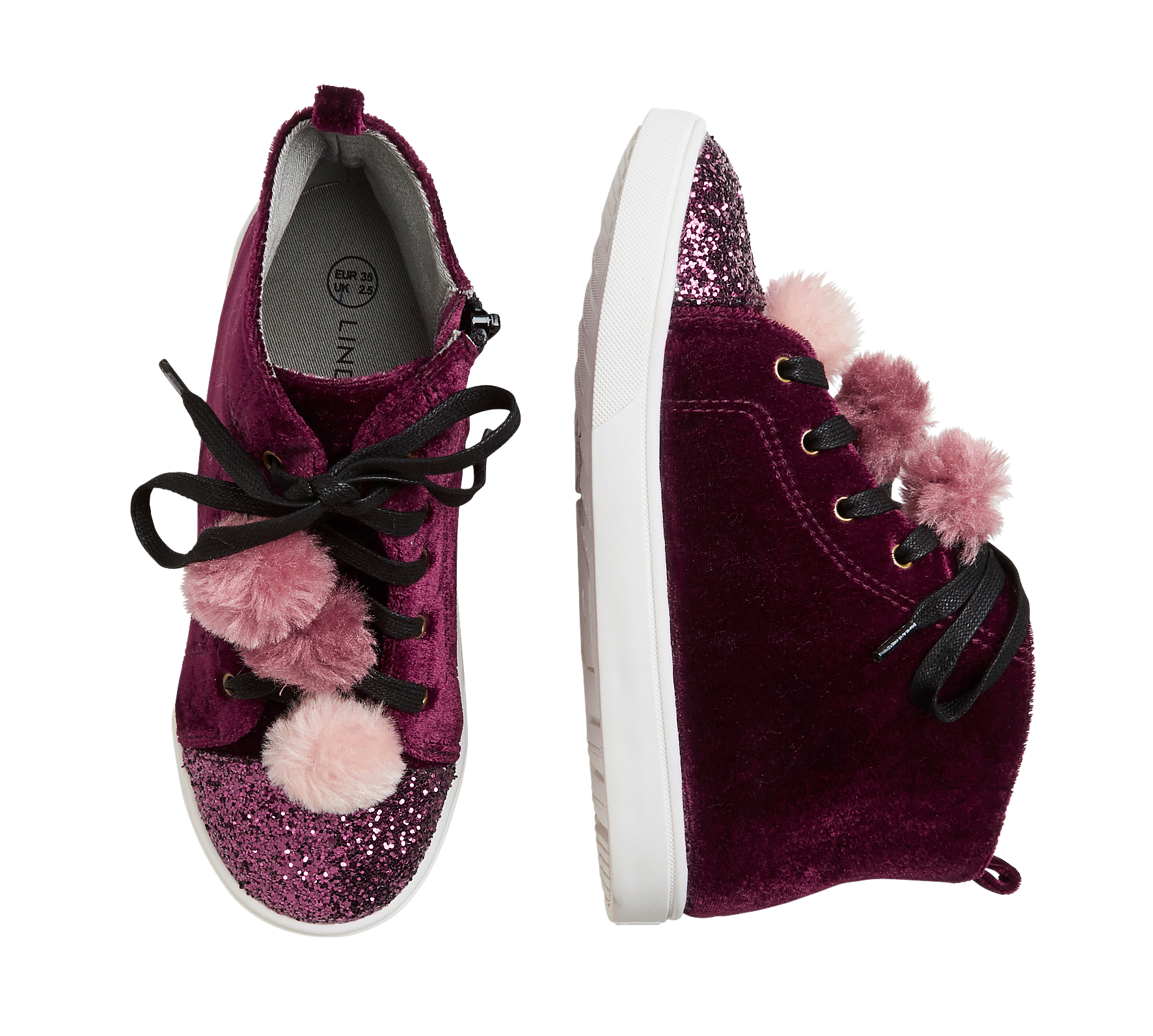 Skor i sammet med pom-poms