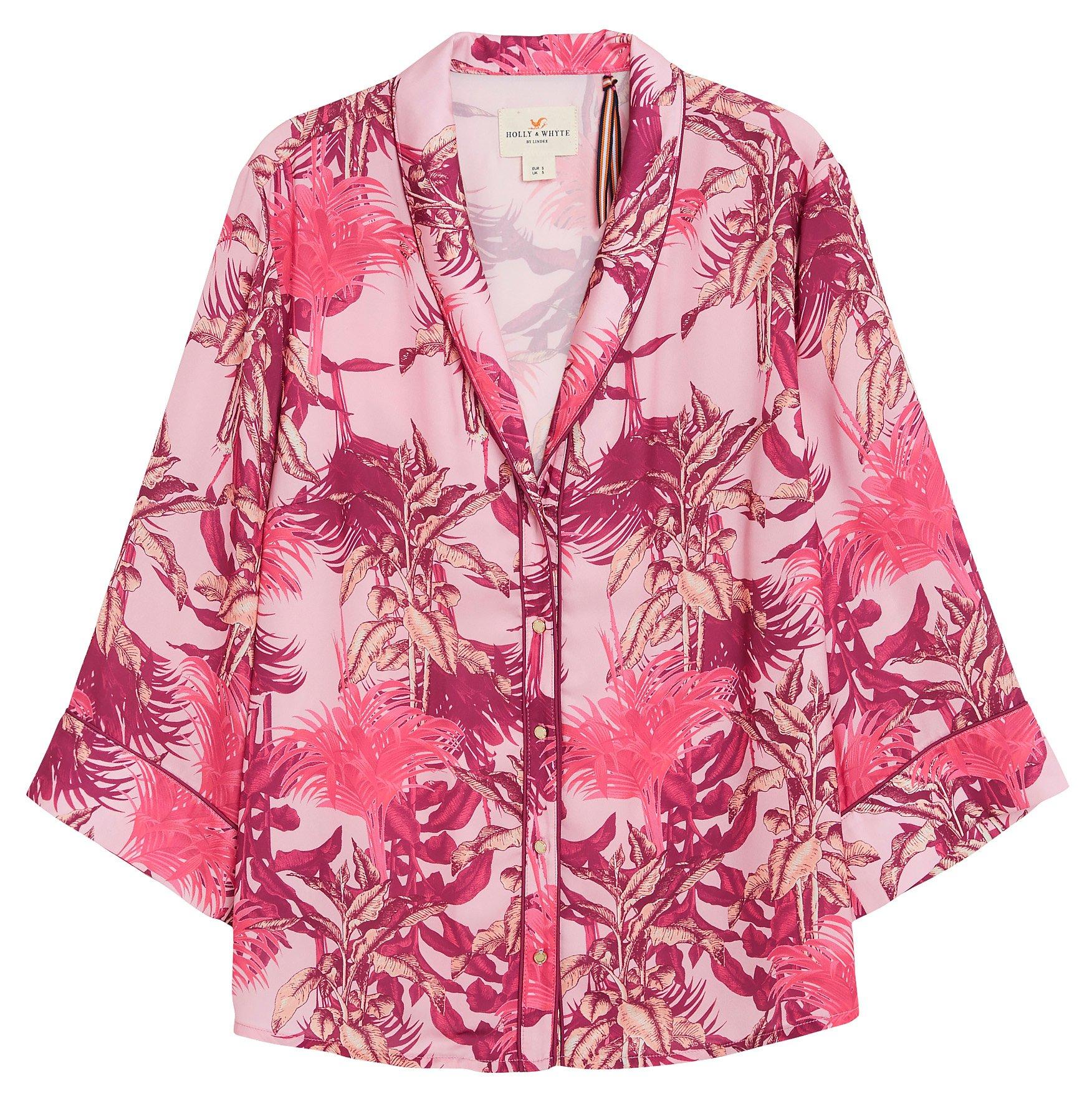 Blommig blus i satin