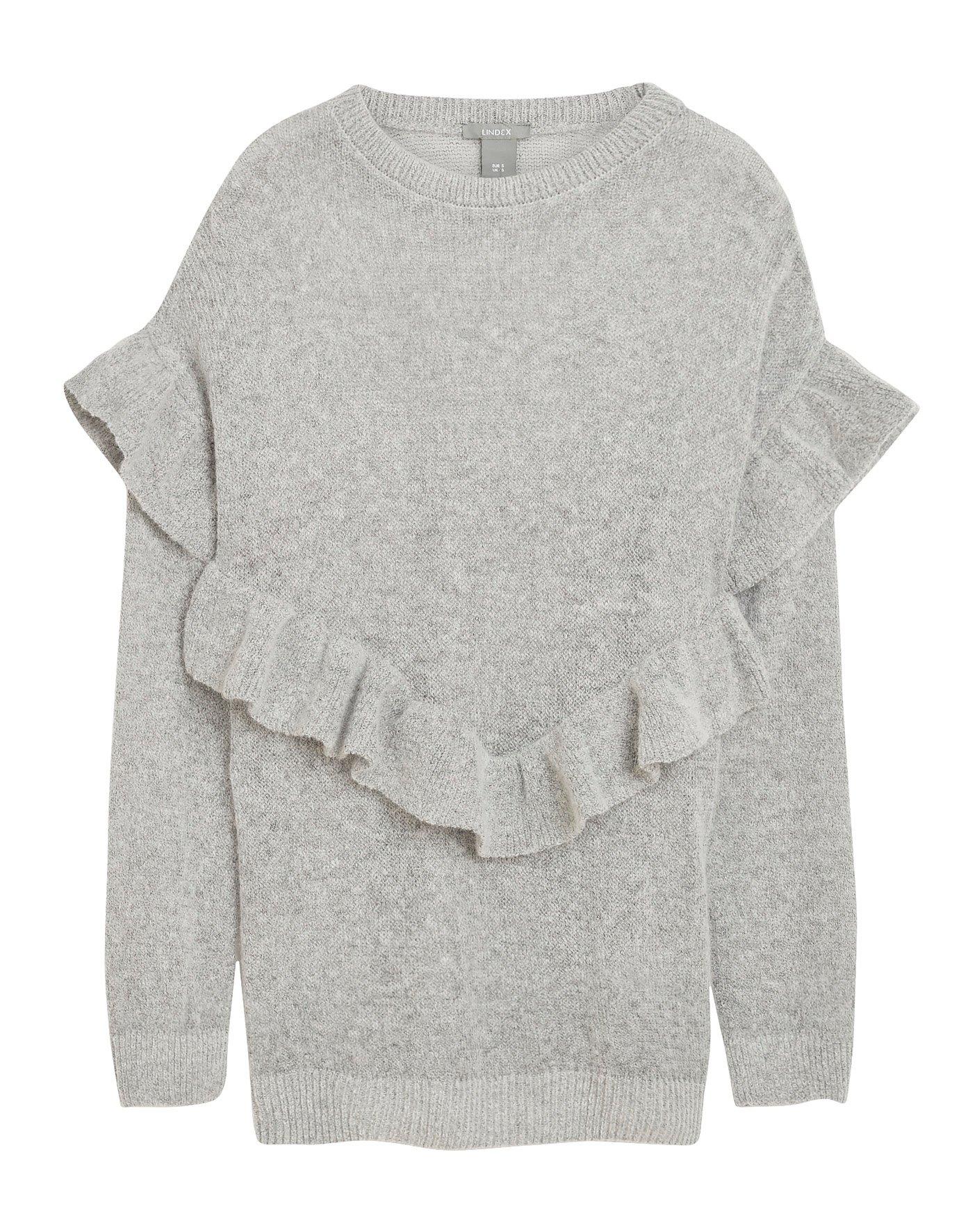 Løststrikket genser med volanger