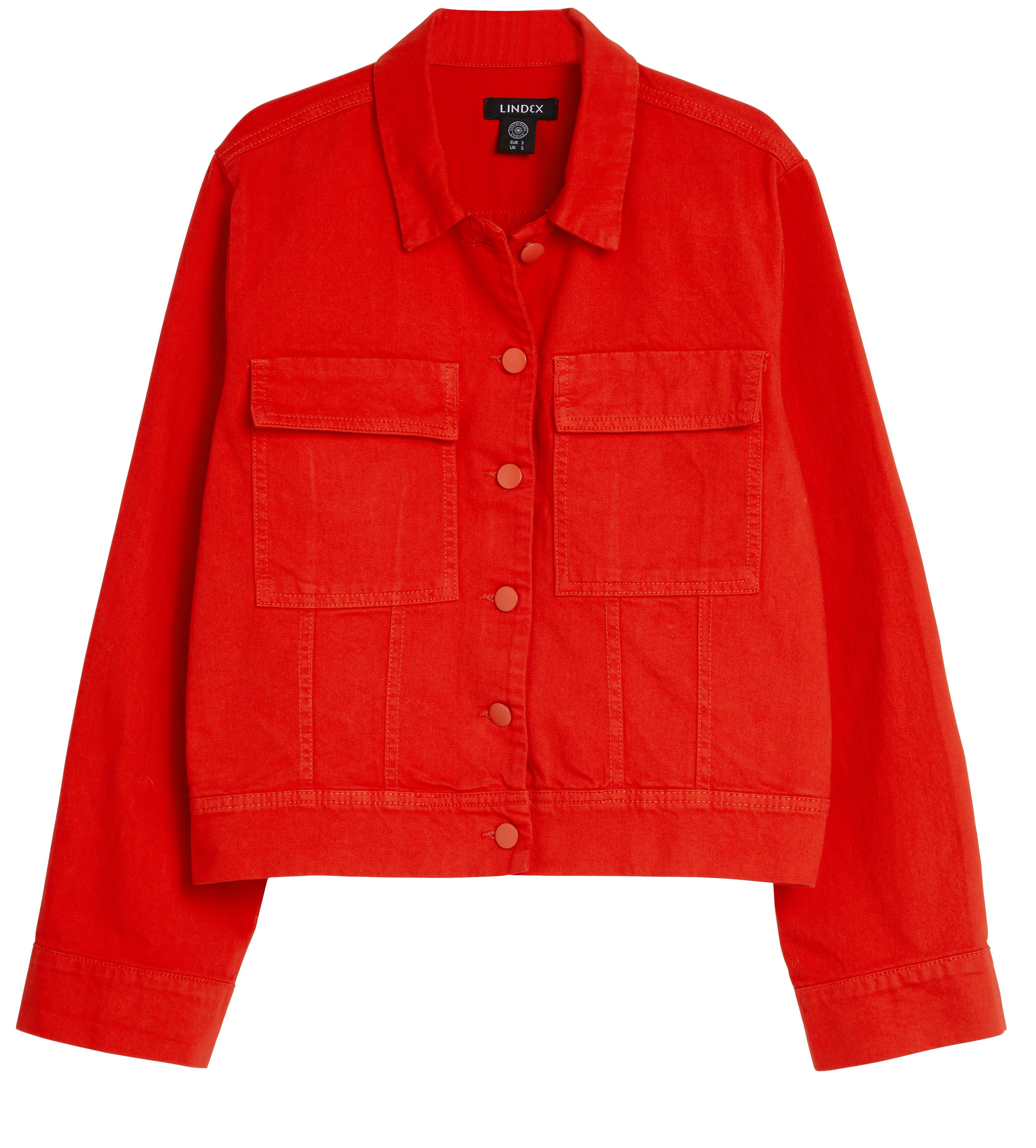 Jeans jacket hot sale red colour