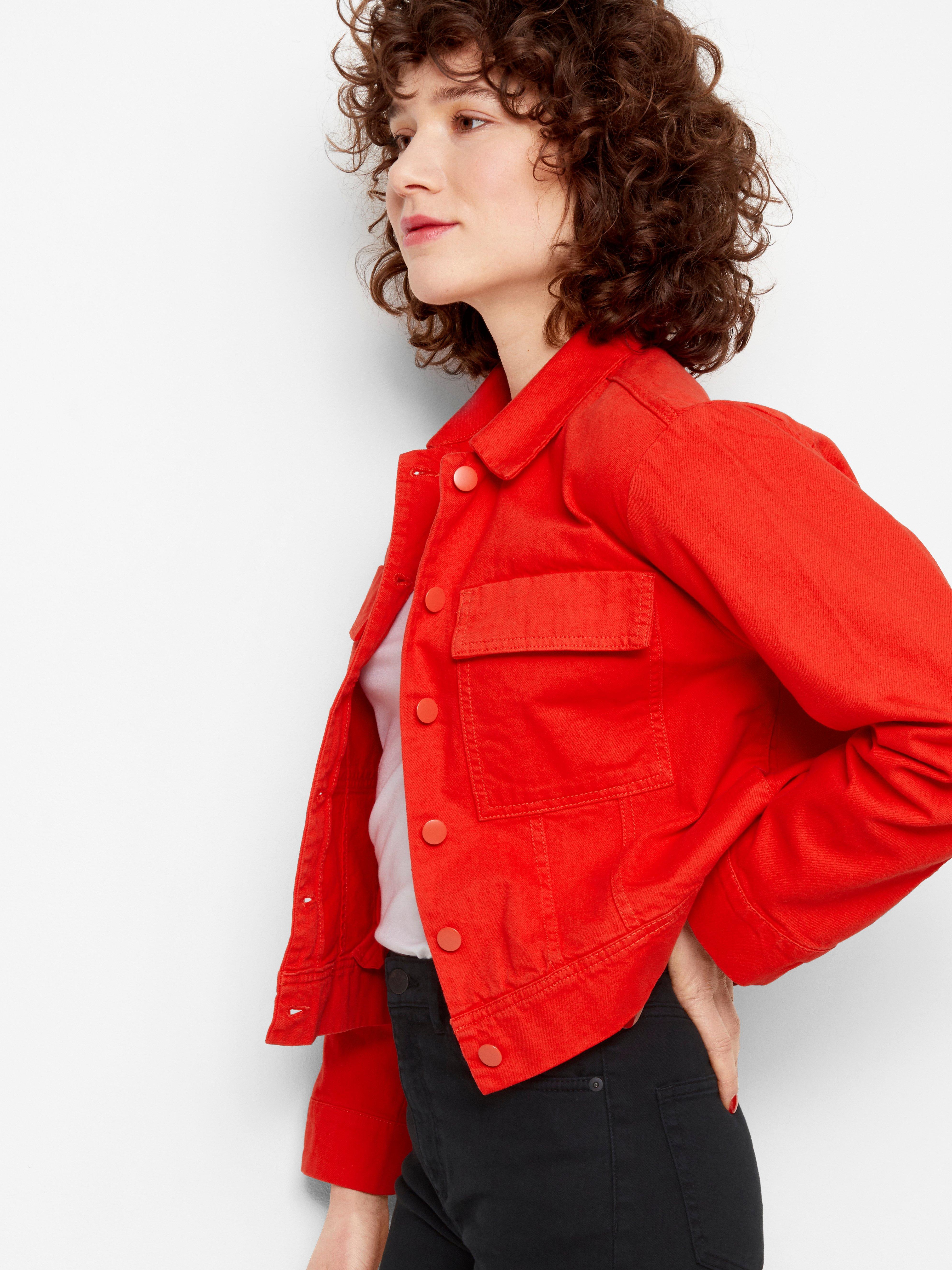 bright coloured denim jacket