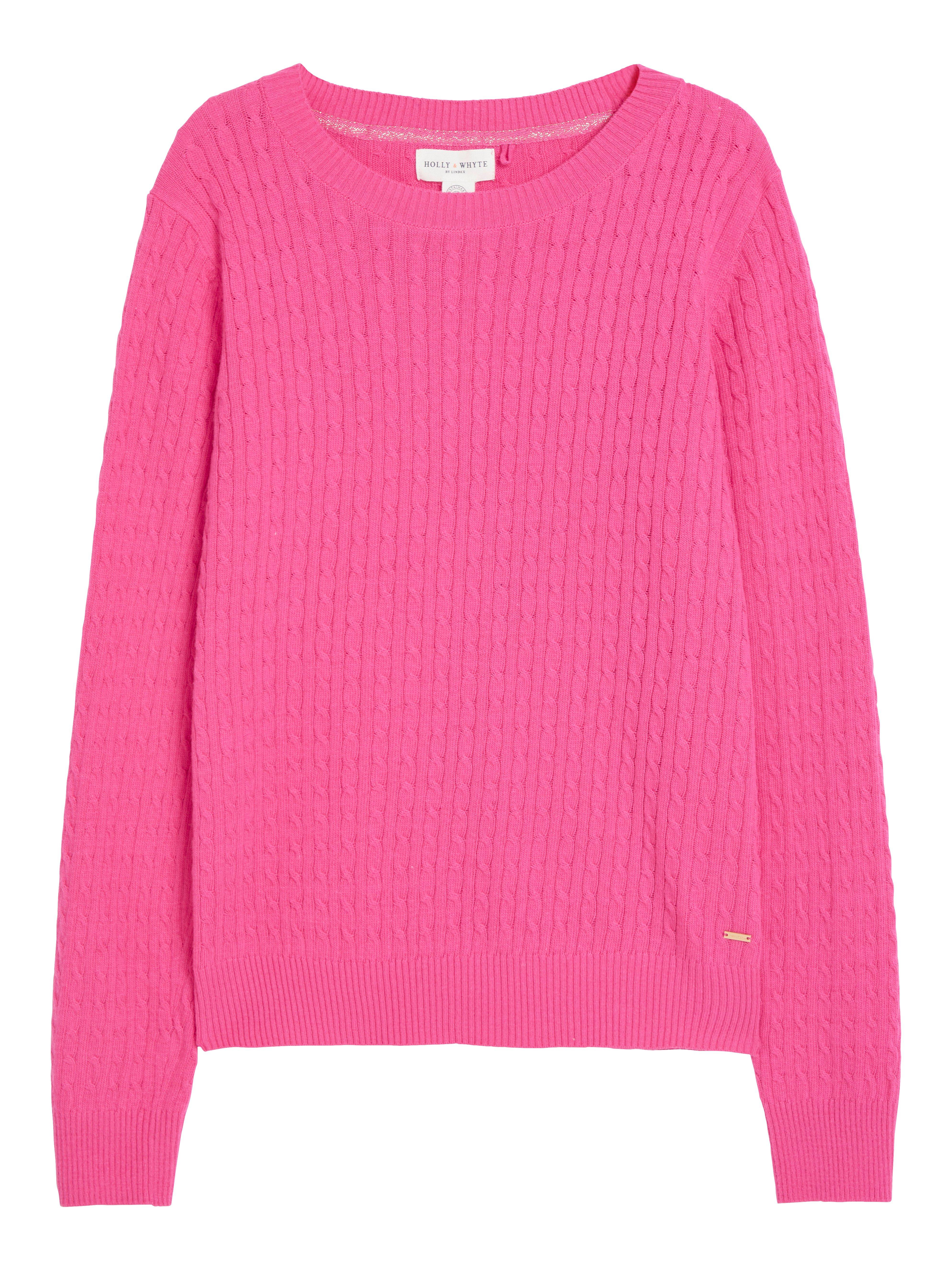 pink cable knit sweater