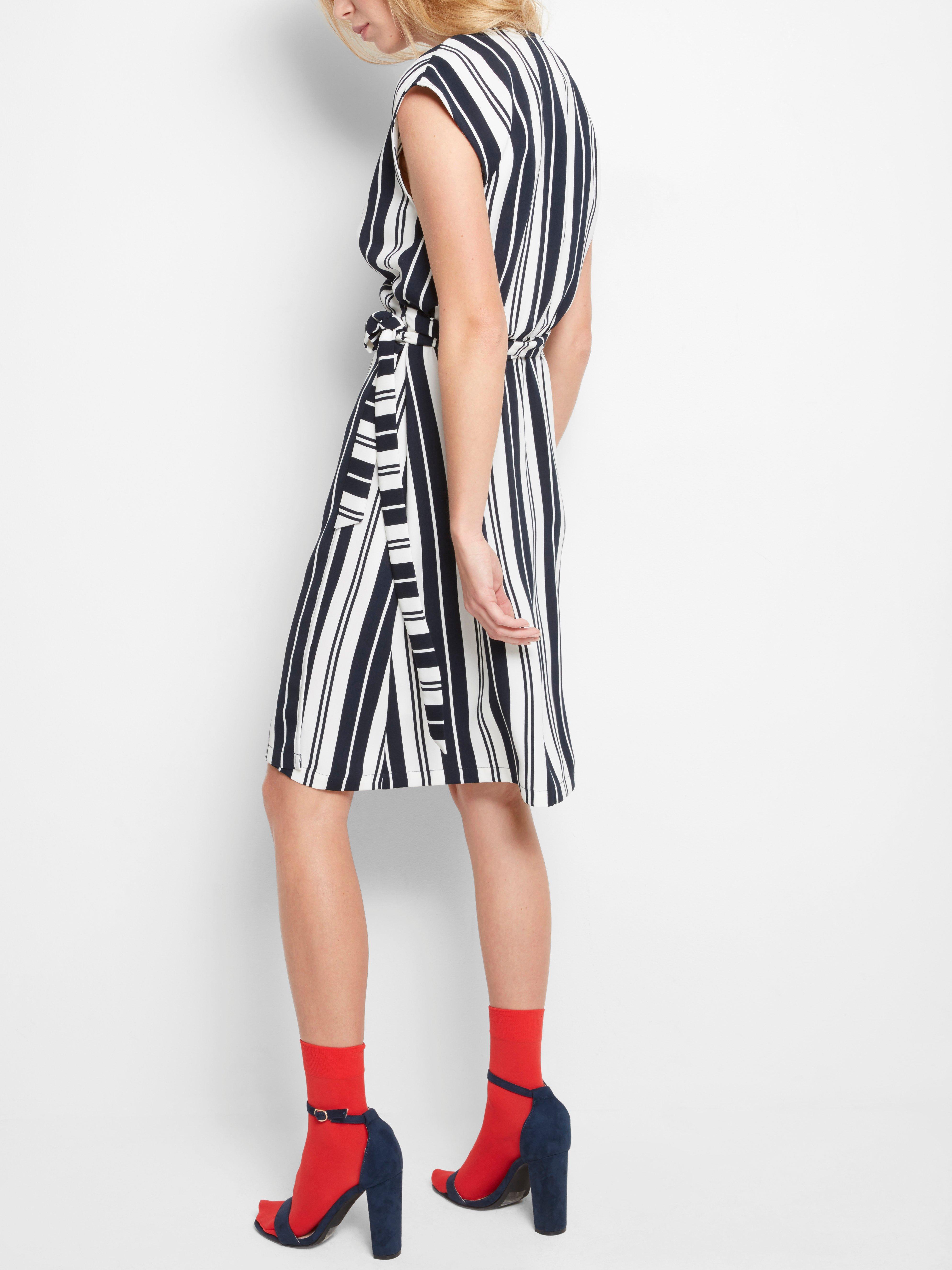 black and white striped wrap dress