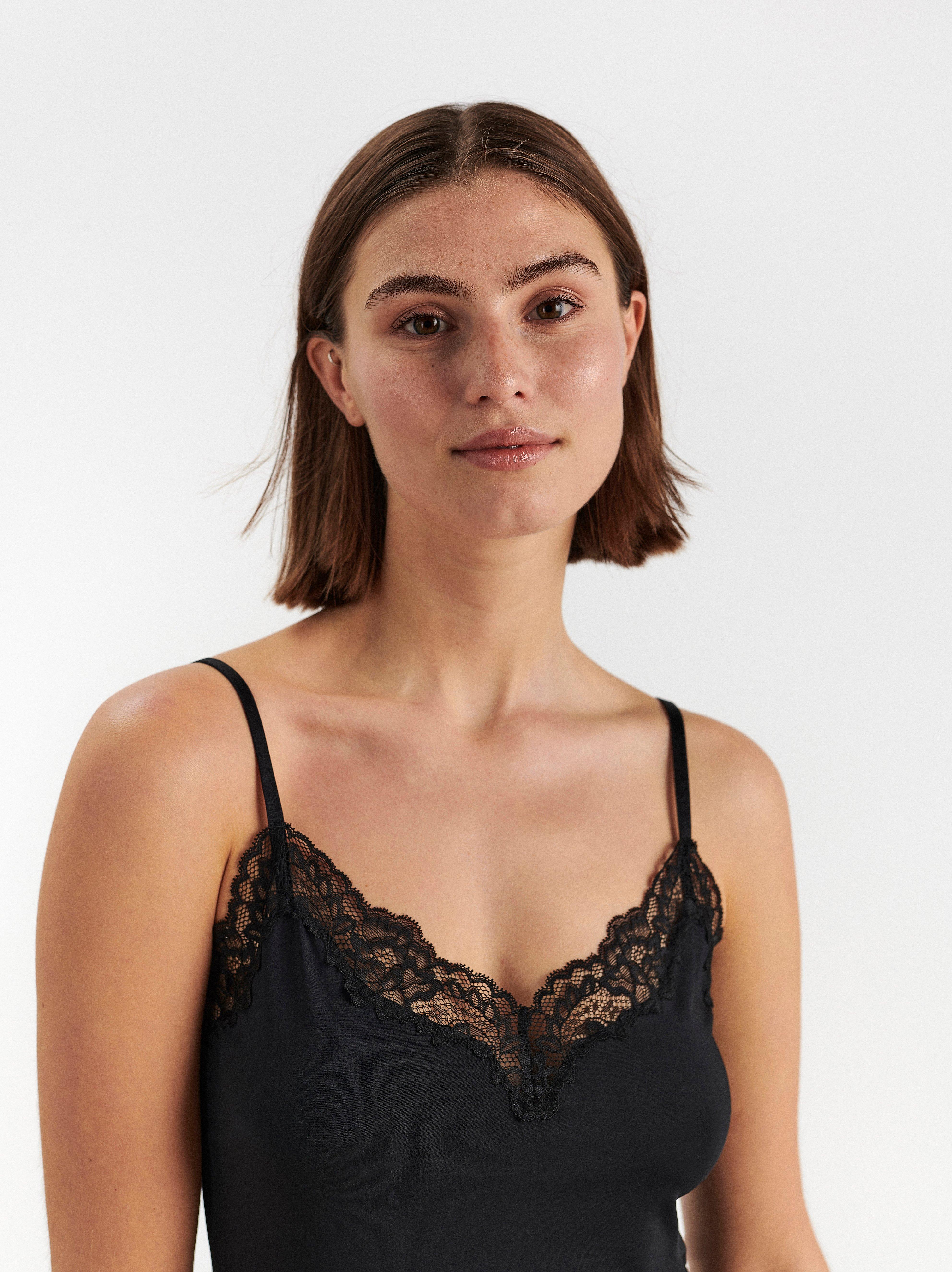 black lace slip top