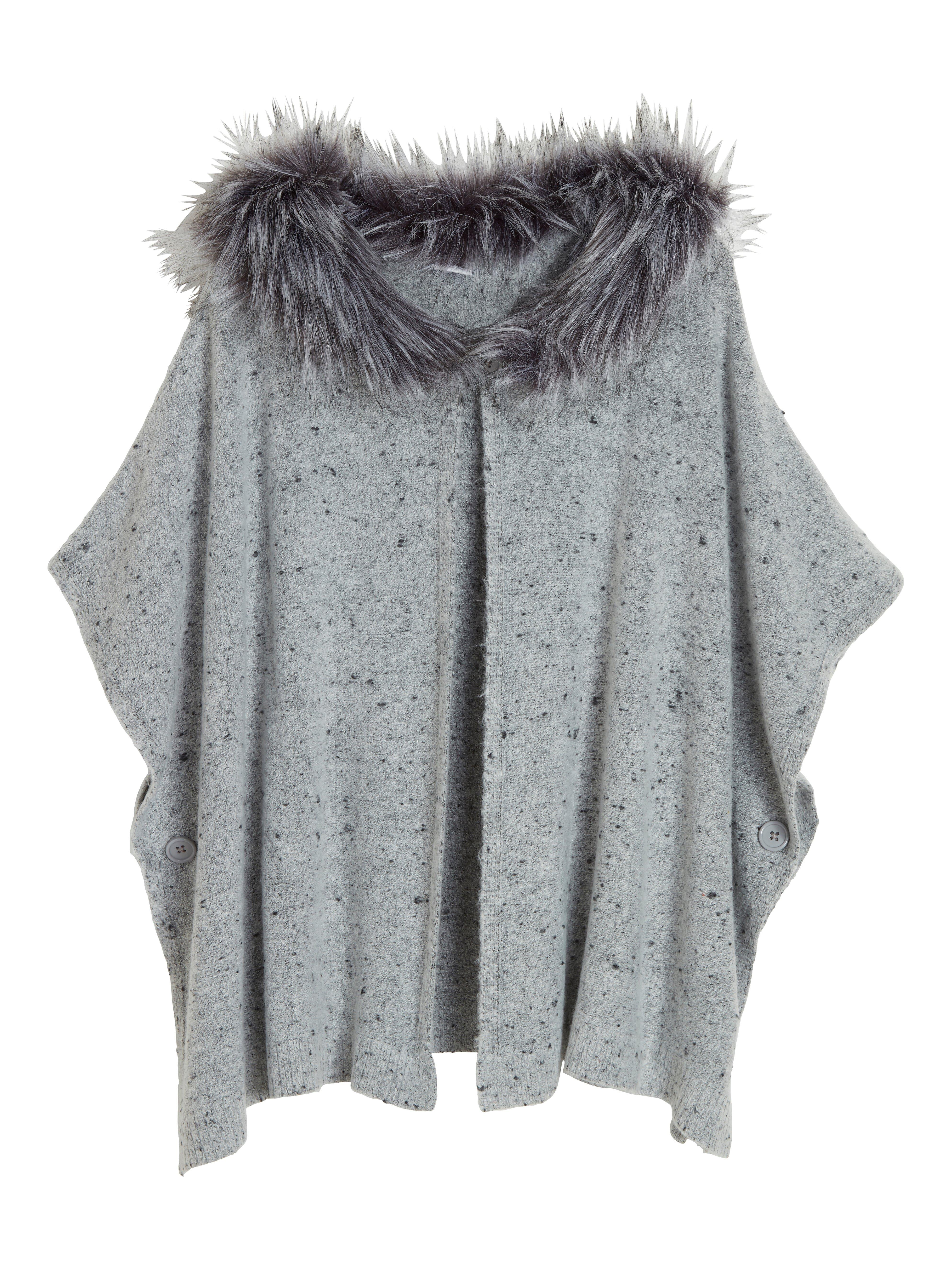 poncho with fur collar