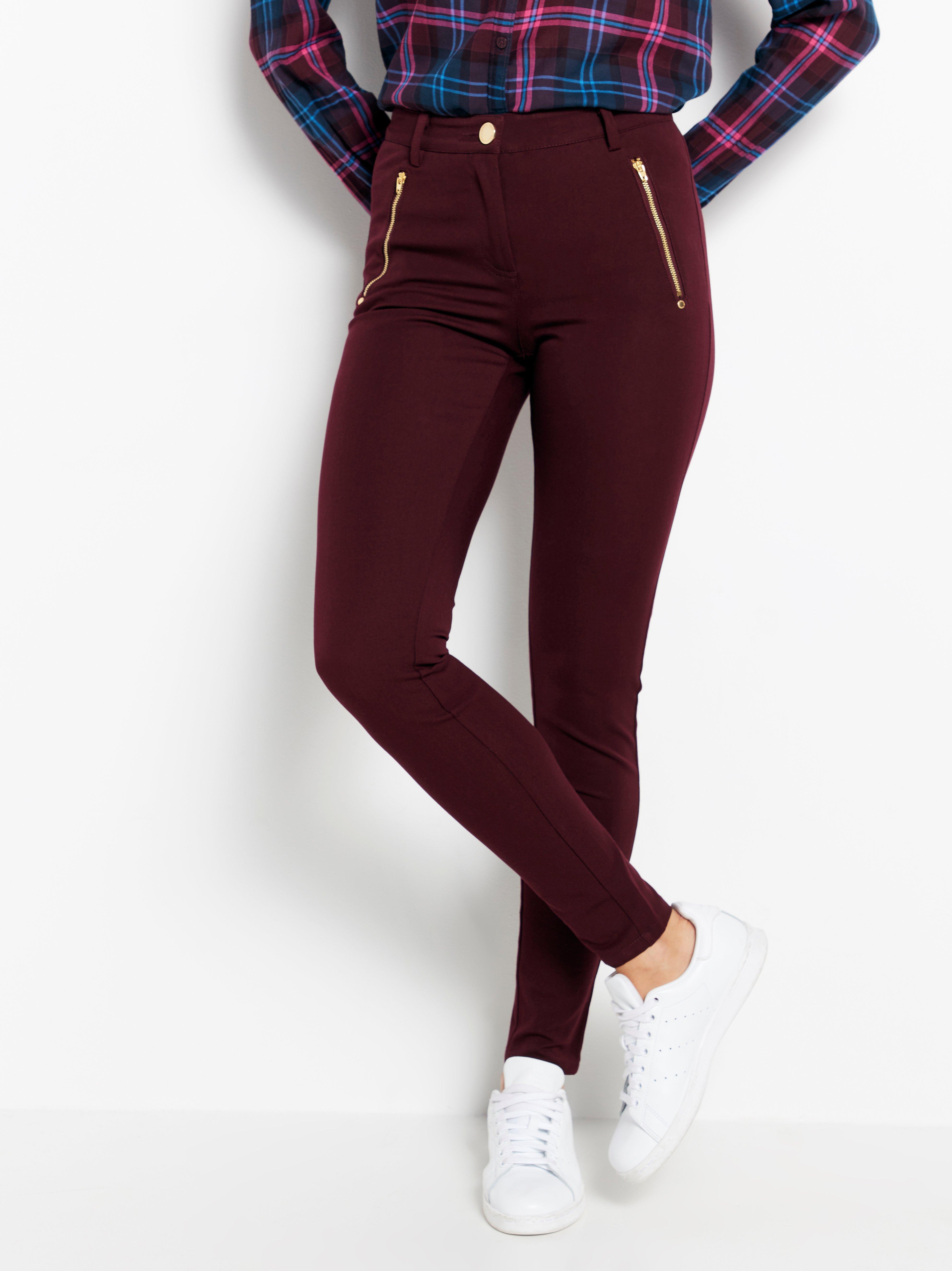 burgundy skinny trousers womens