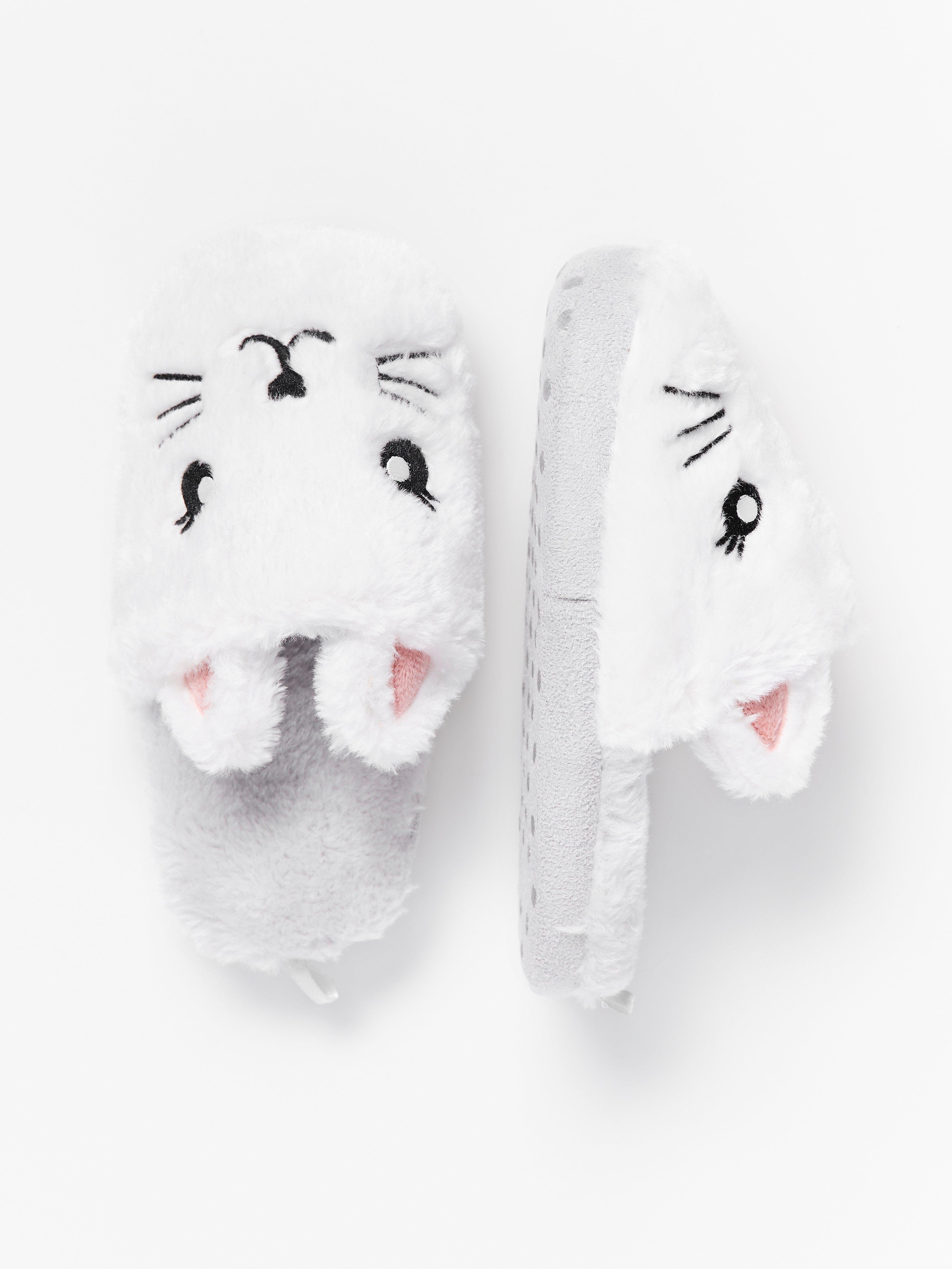 white cat slippers