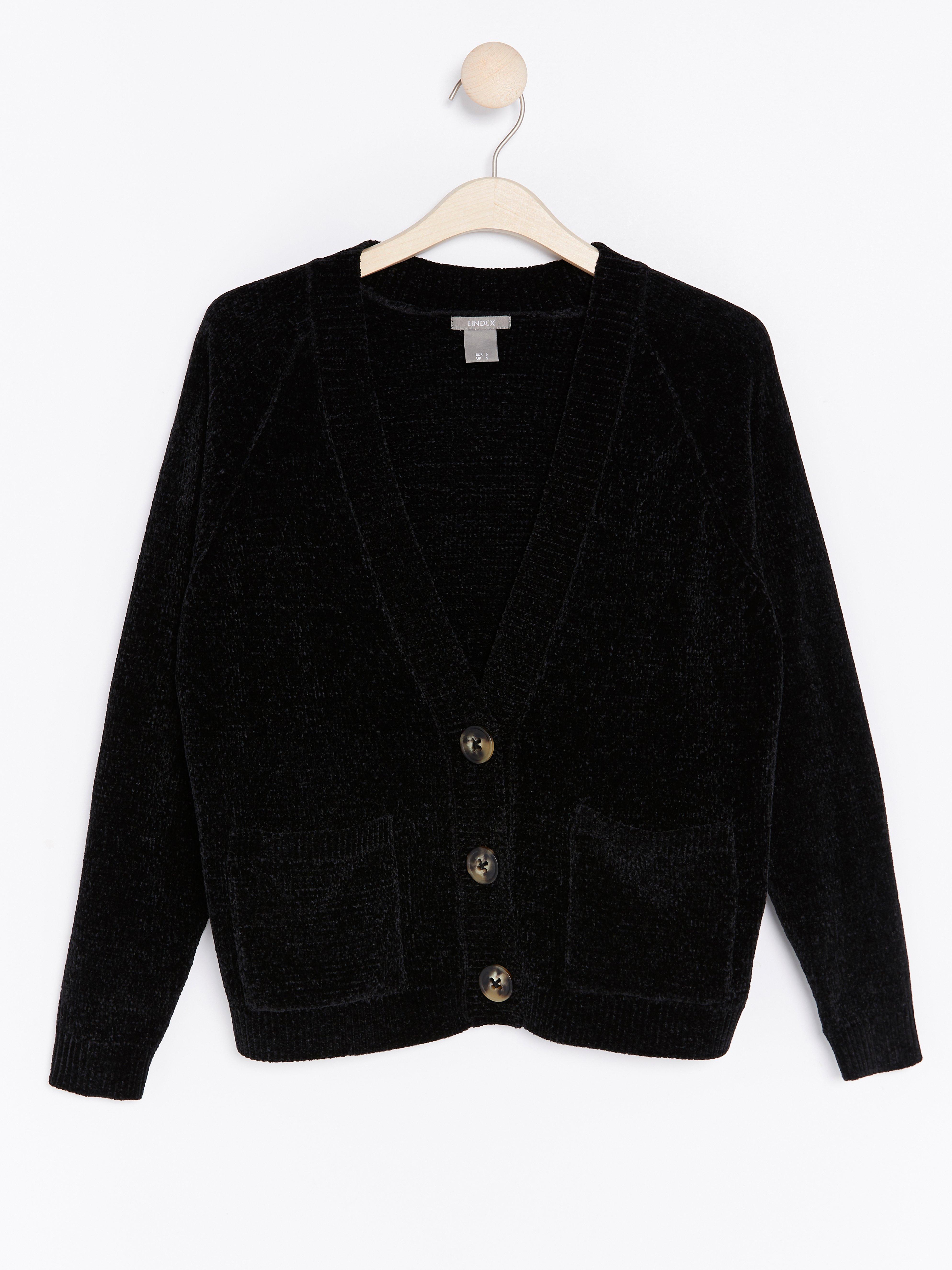 womens black chenille cardigan