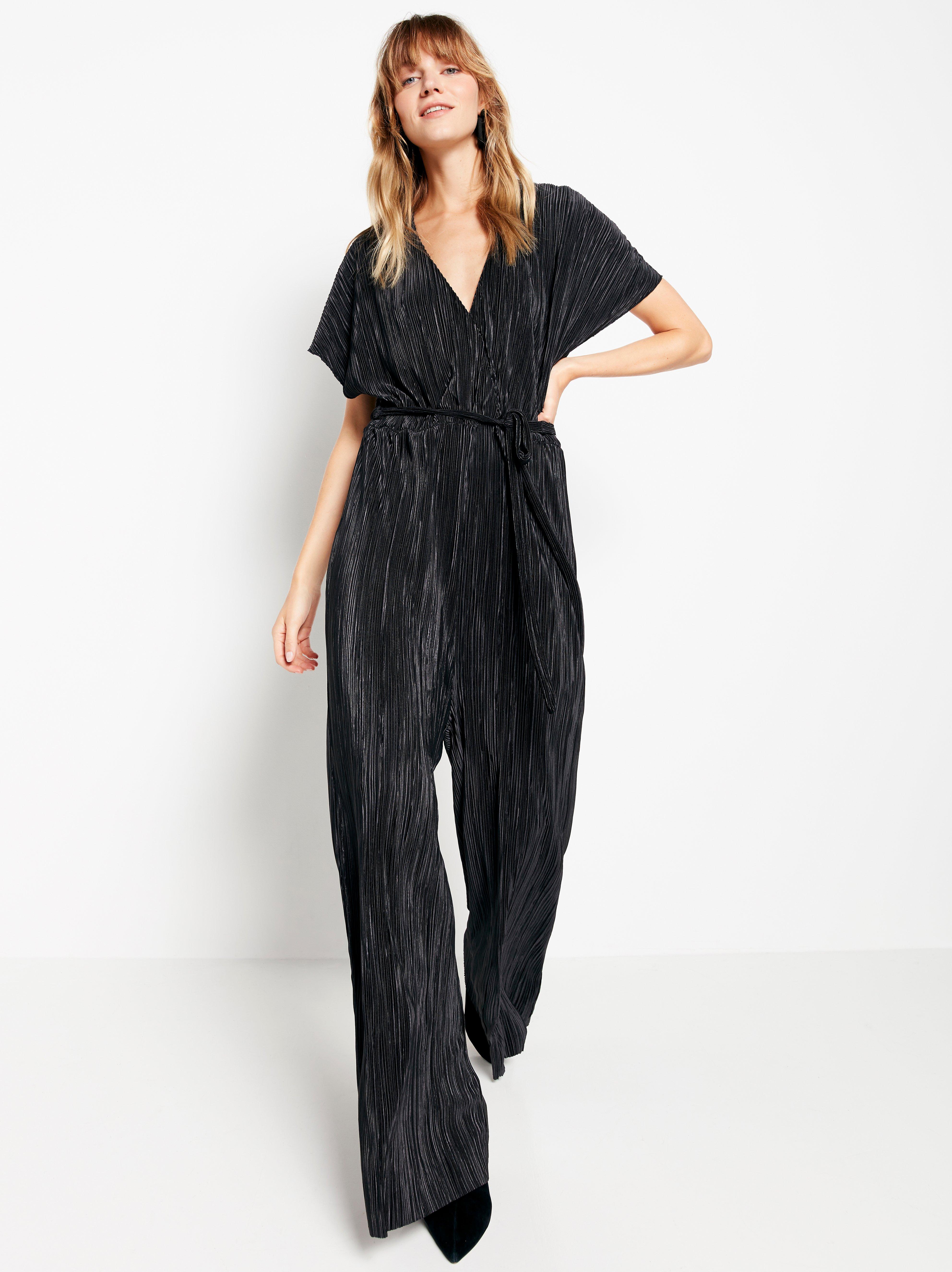 black pleated jumpsuit