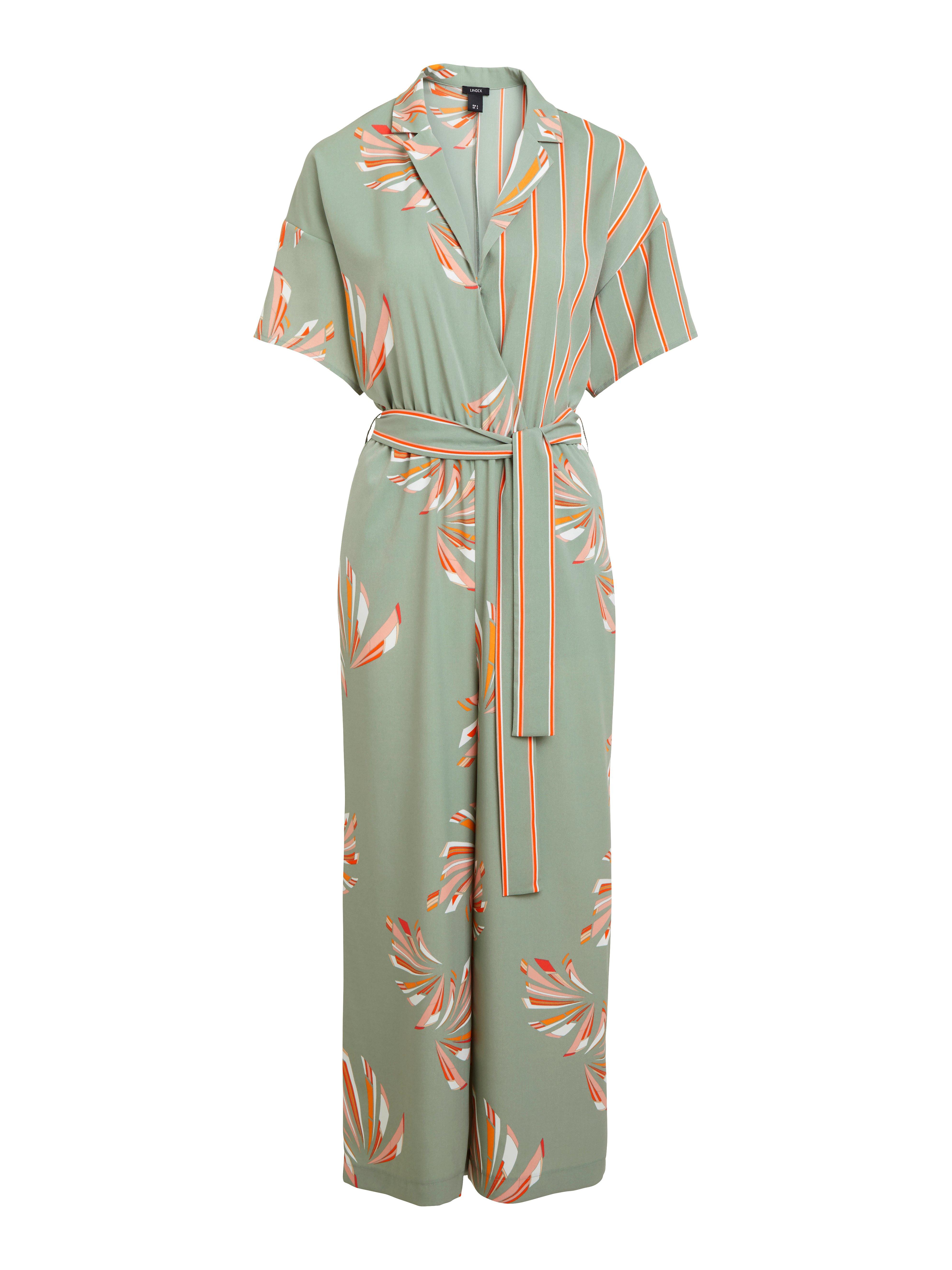 green patterned jumpsuit