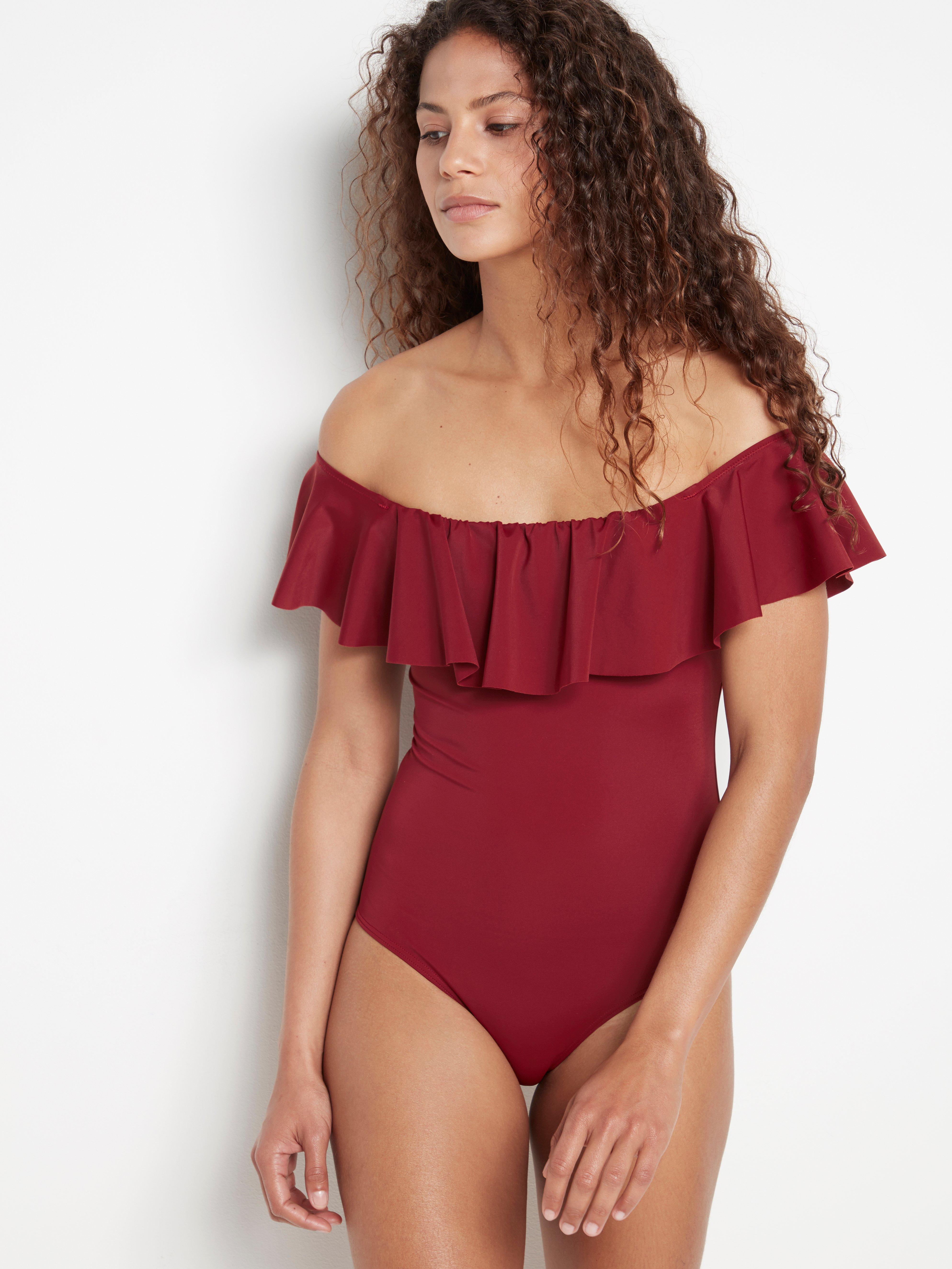 burgundy swimsuit