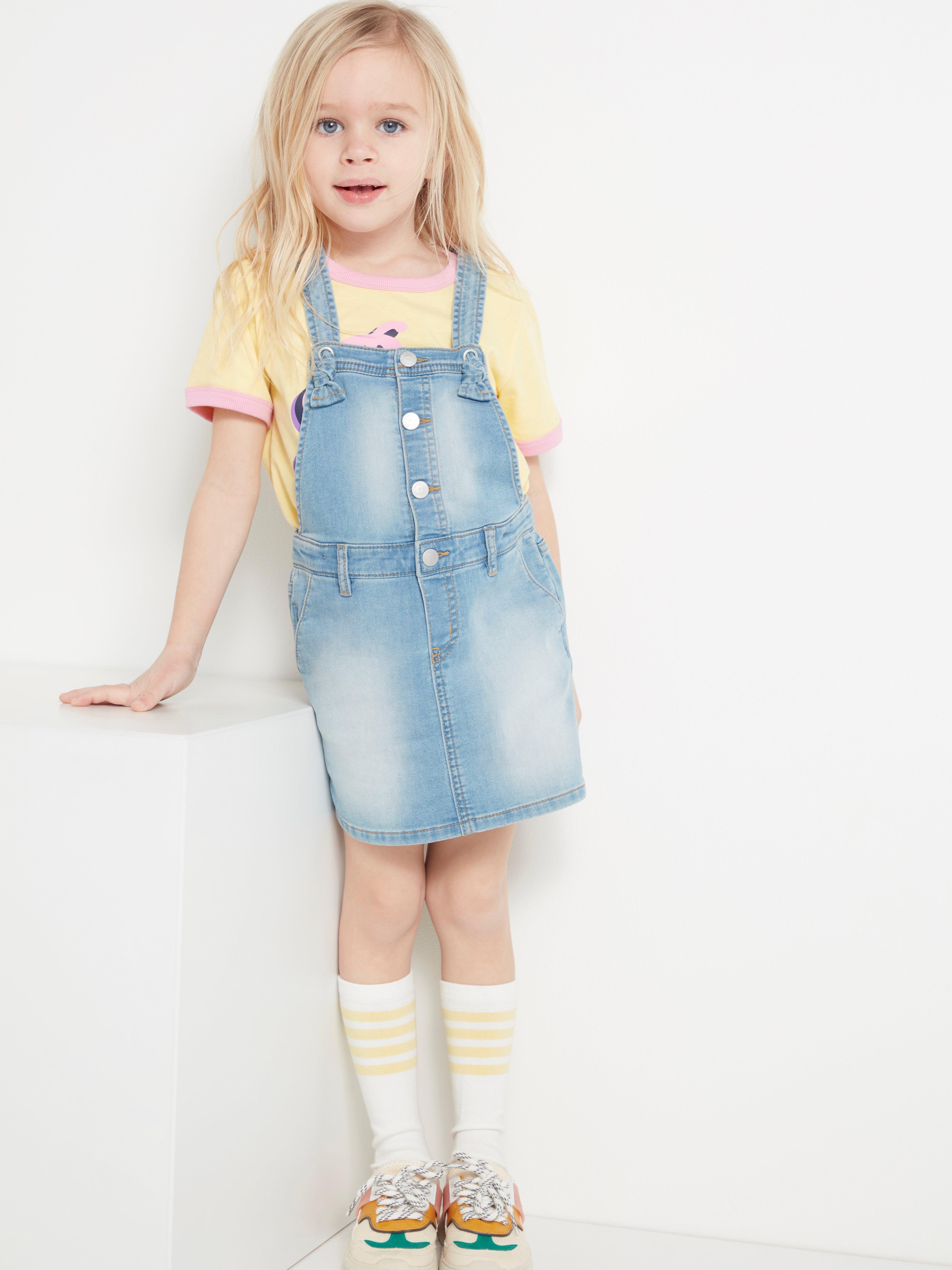 blue denim dungaree dress