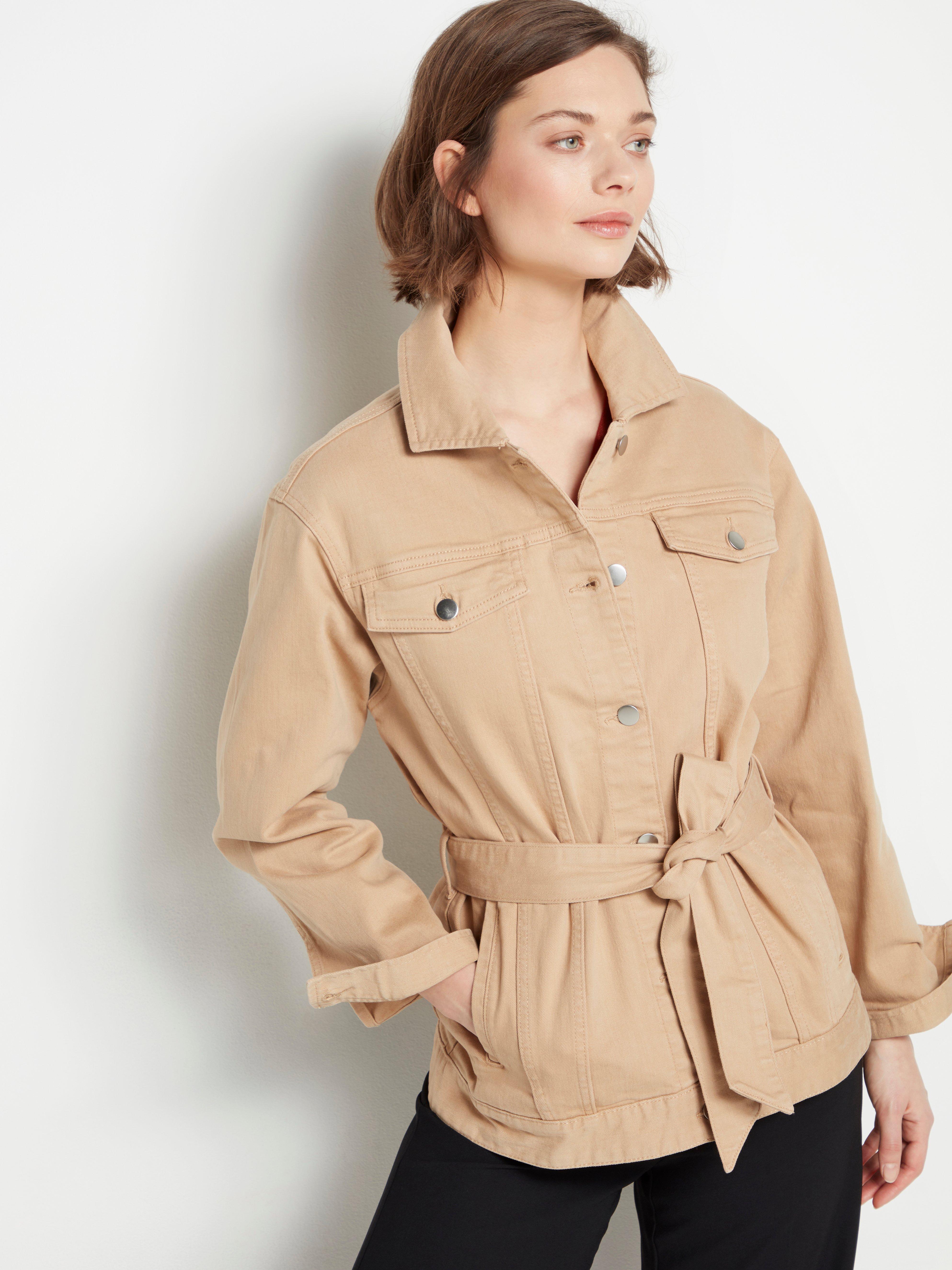beige jeans jacket