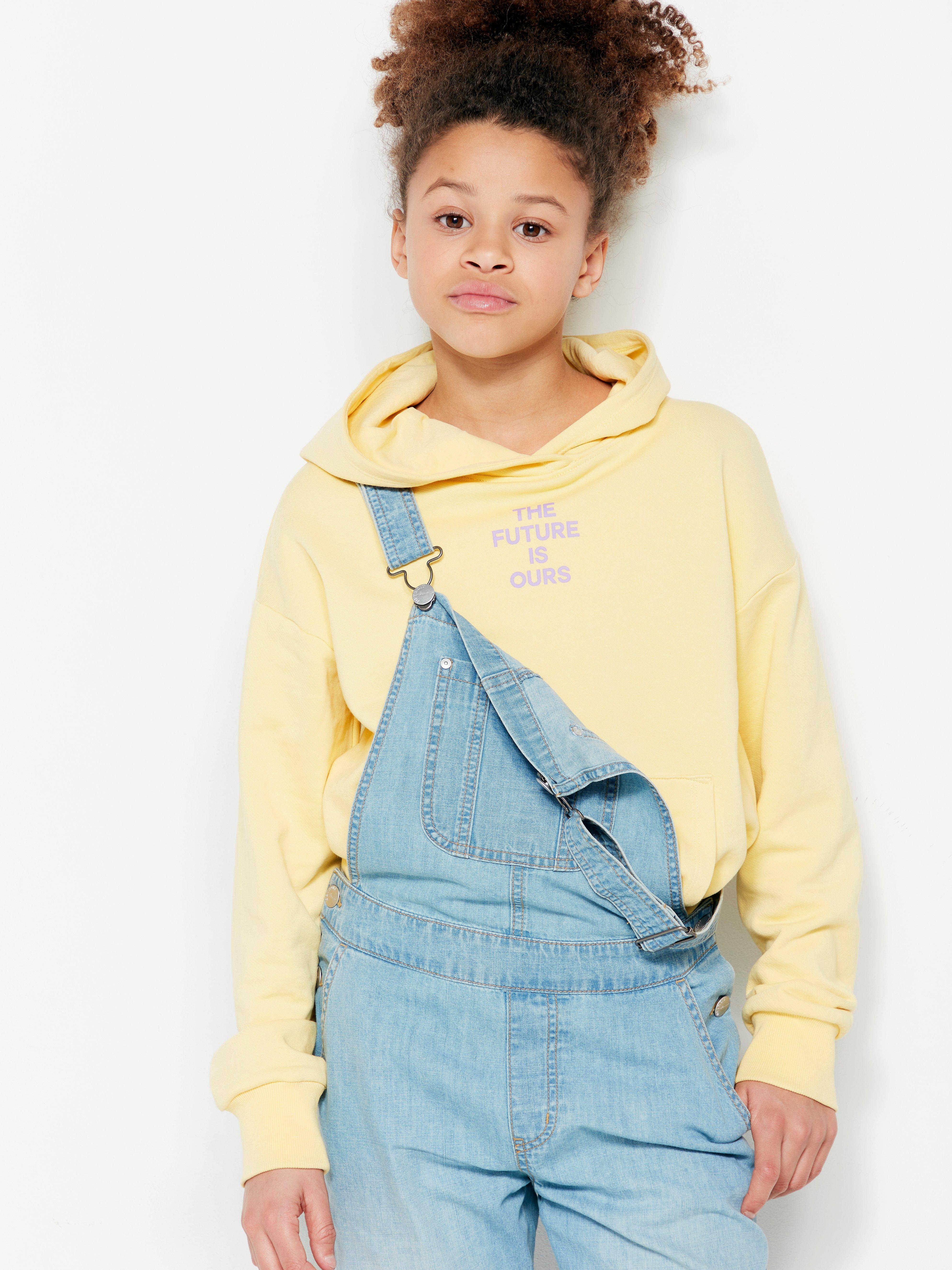 yellow denim dungarees