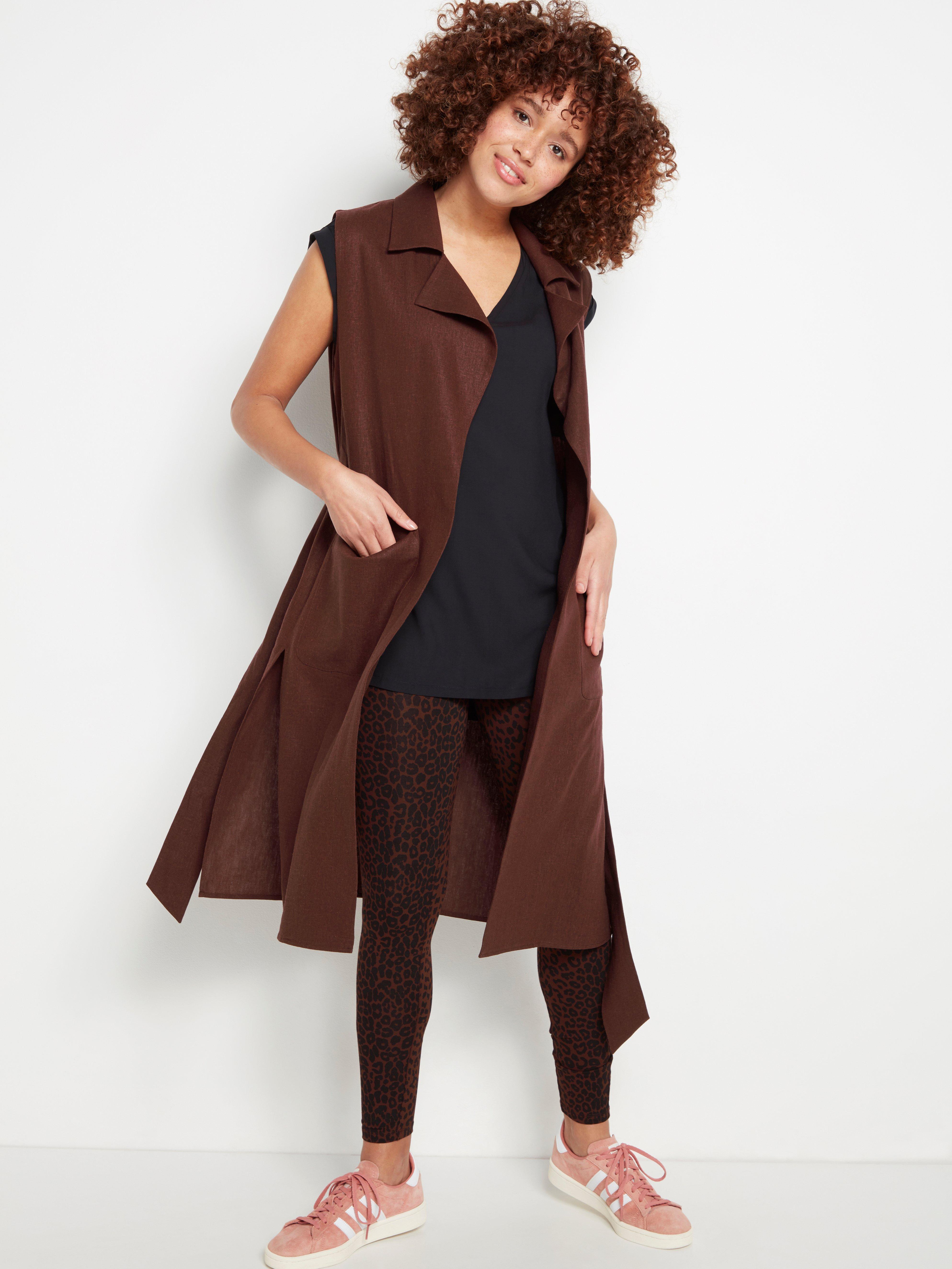 Brown Long Linen Blend Vest