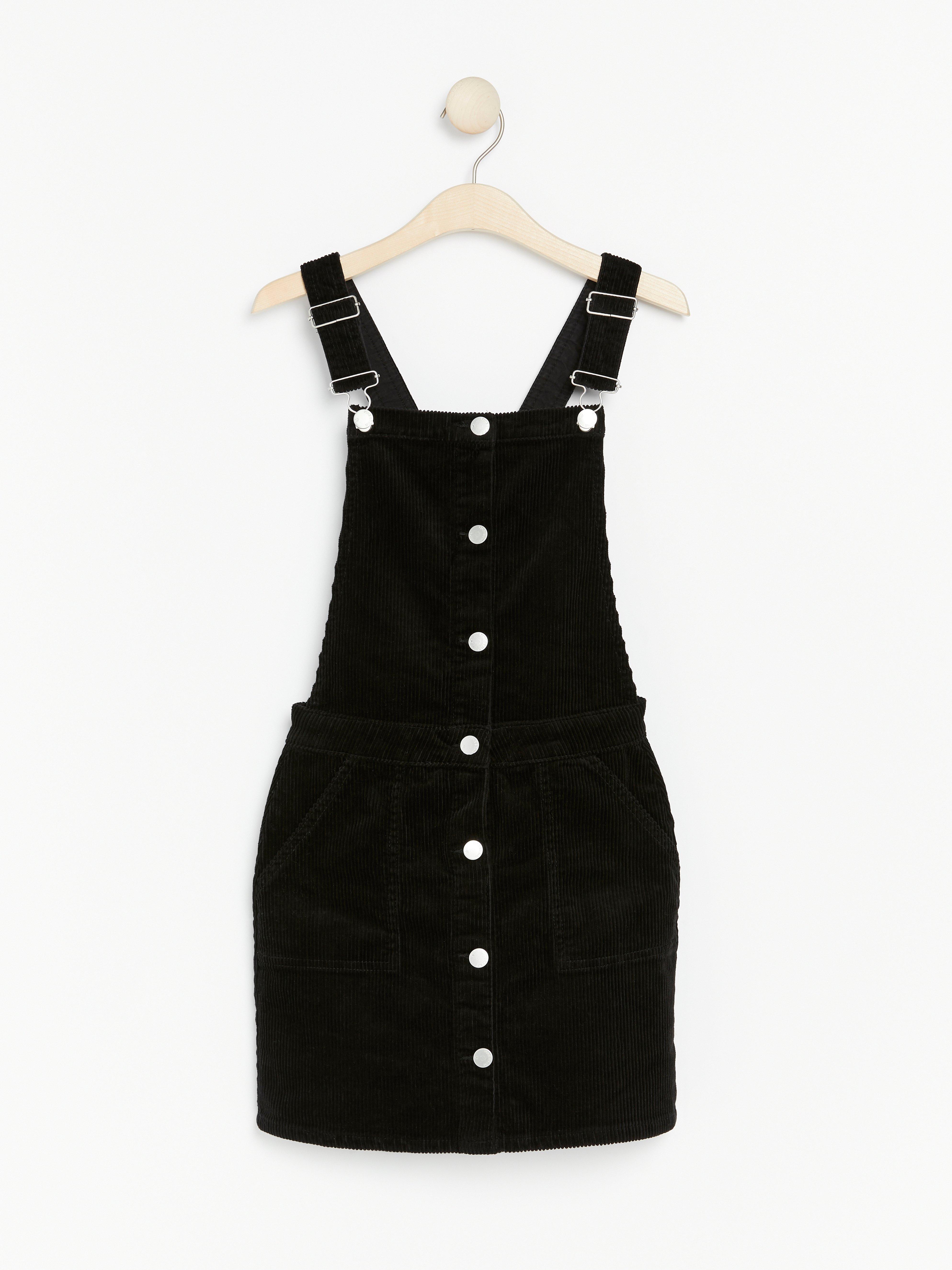 black corduroy dungaree dress