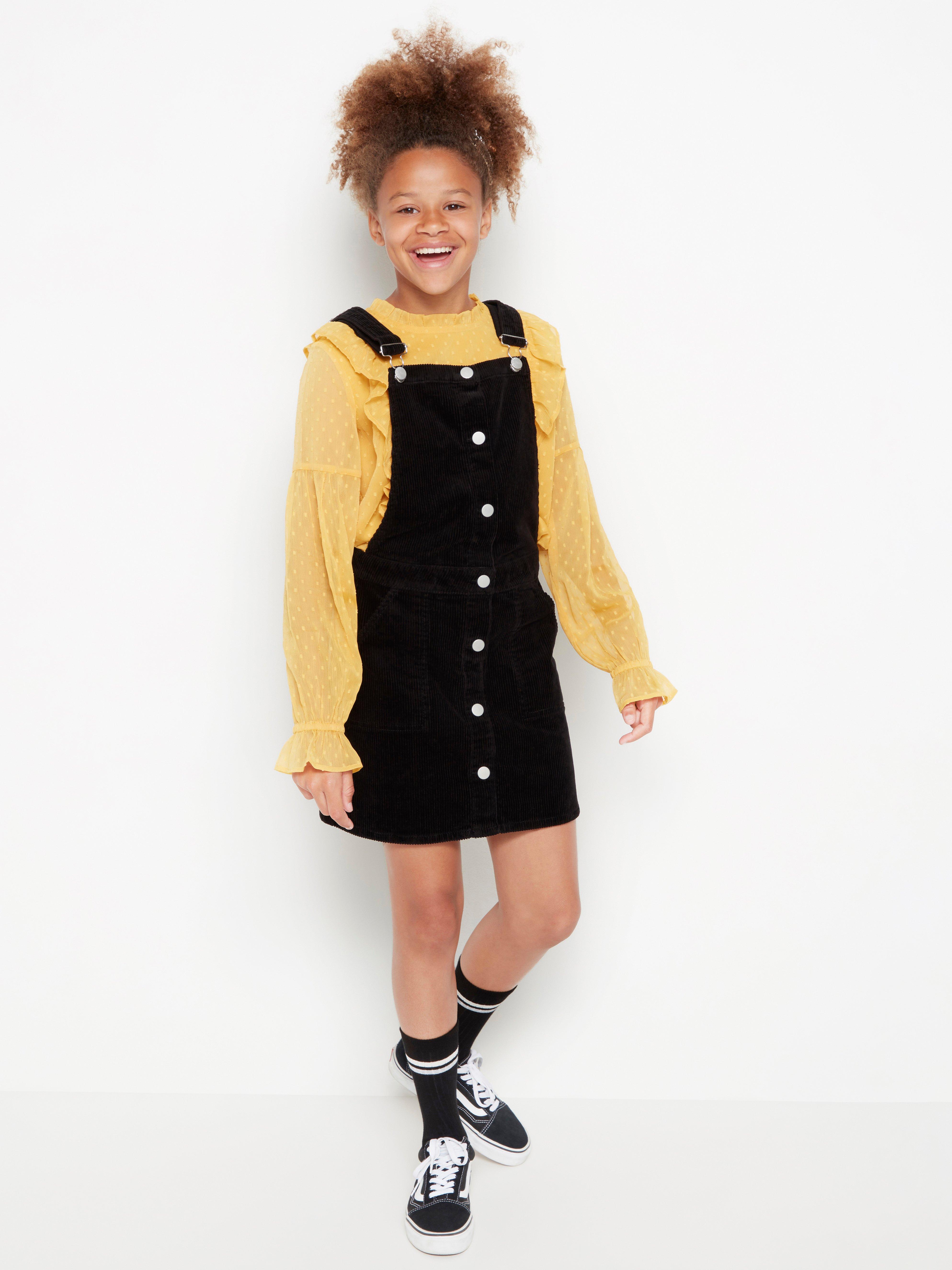 black corduroy dungaree dress