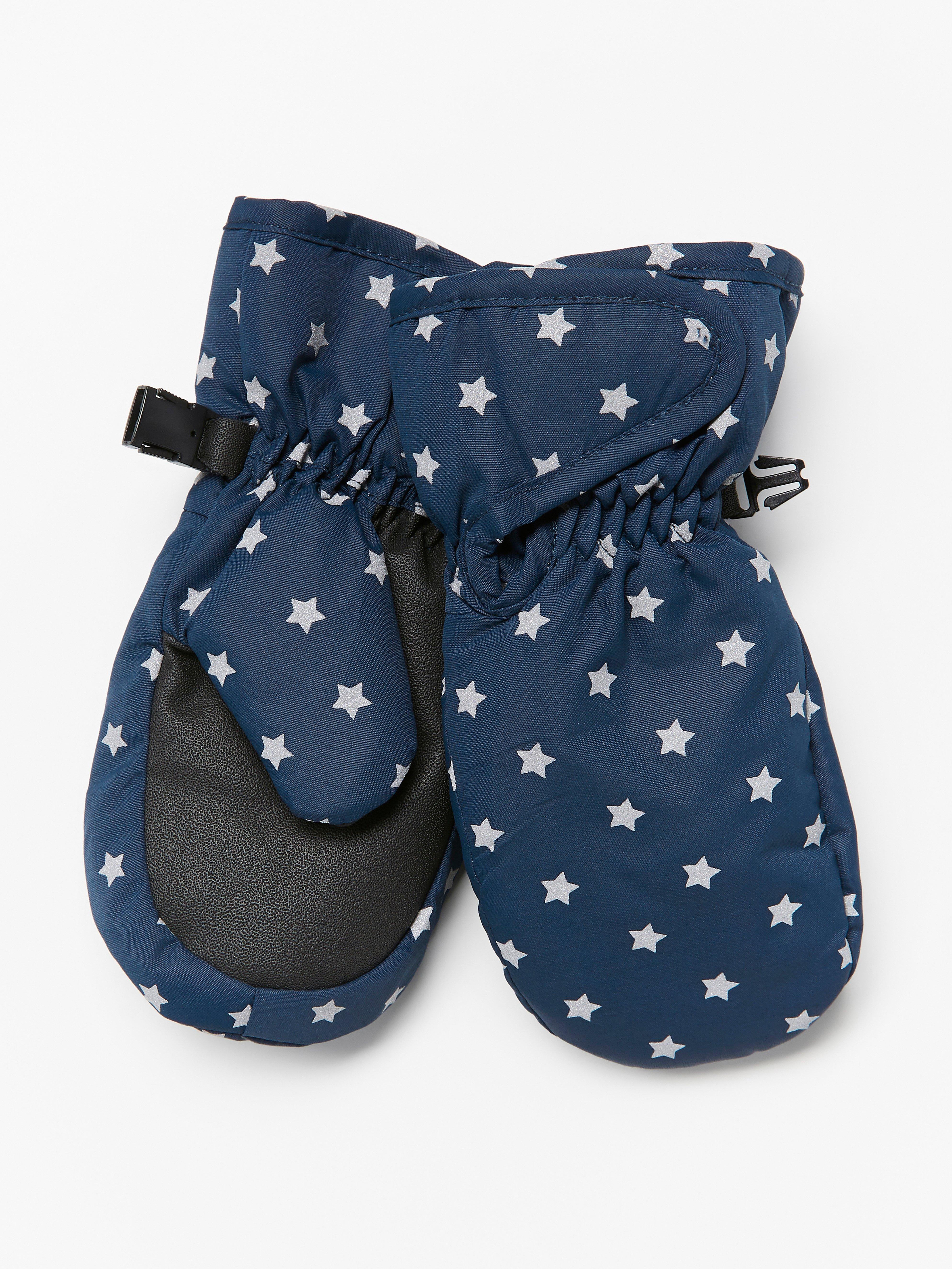 blue ski mittens