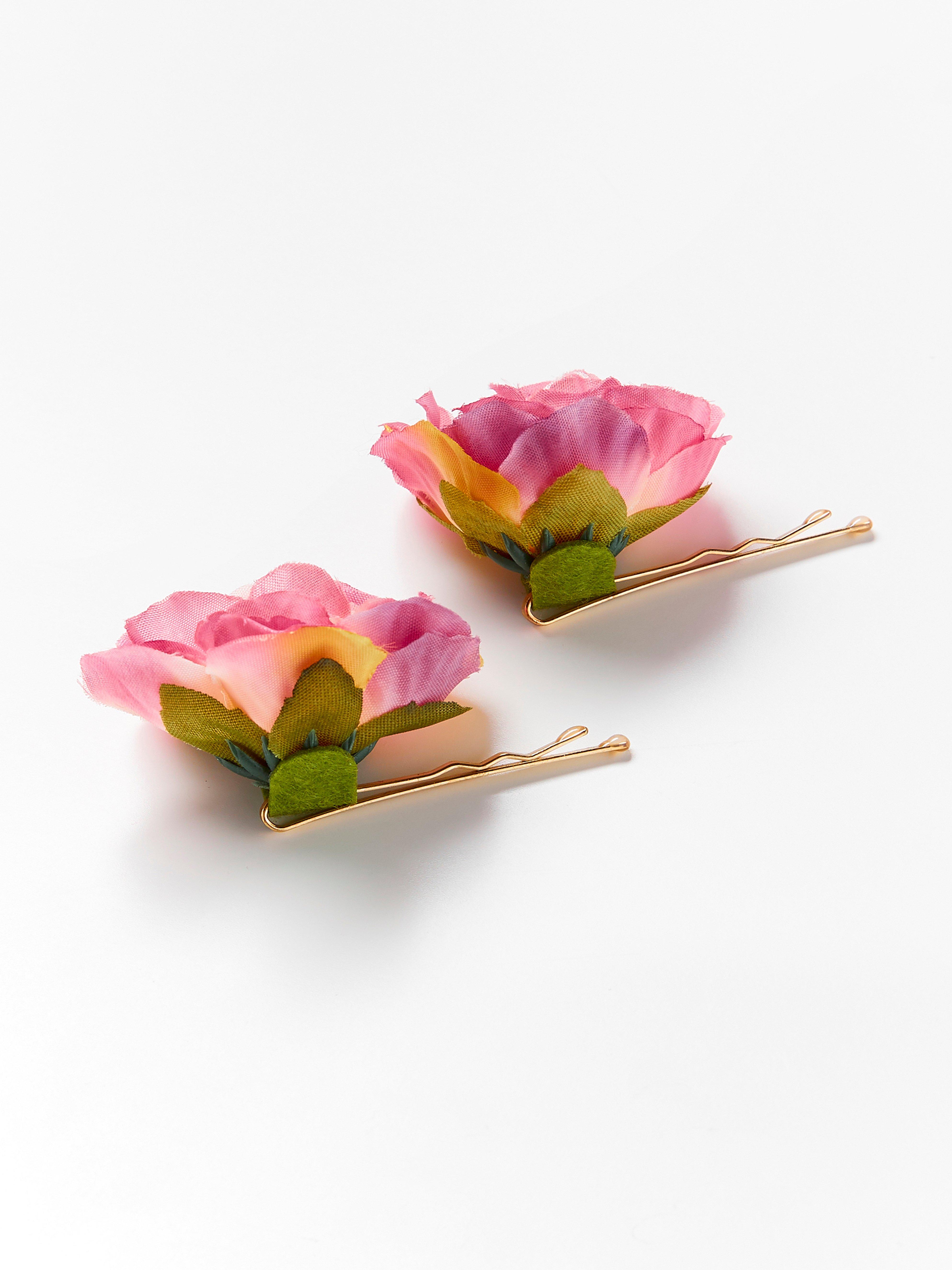 pink flower hair pins