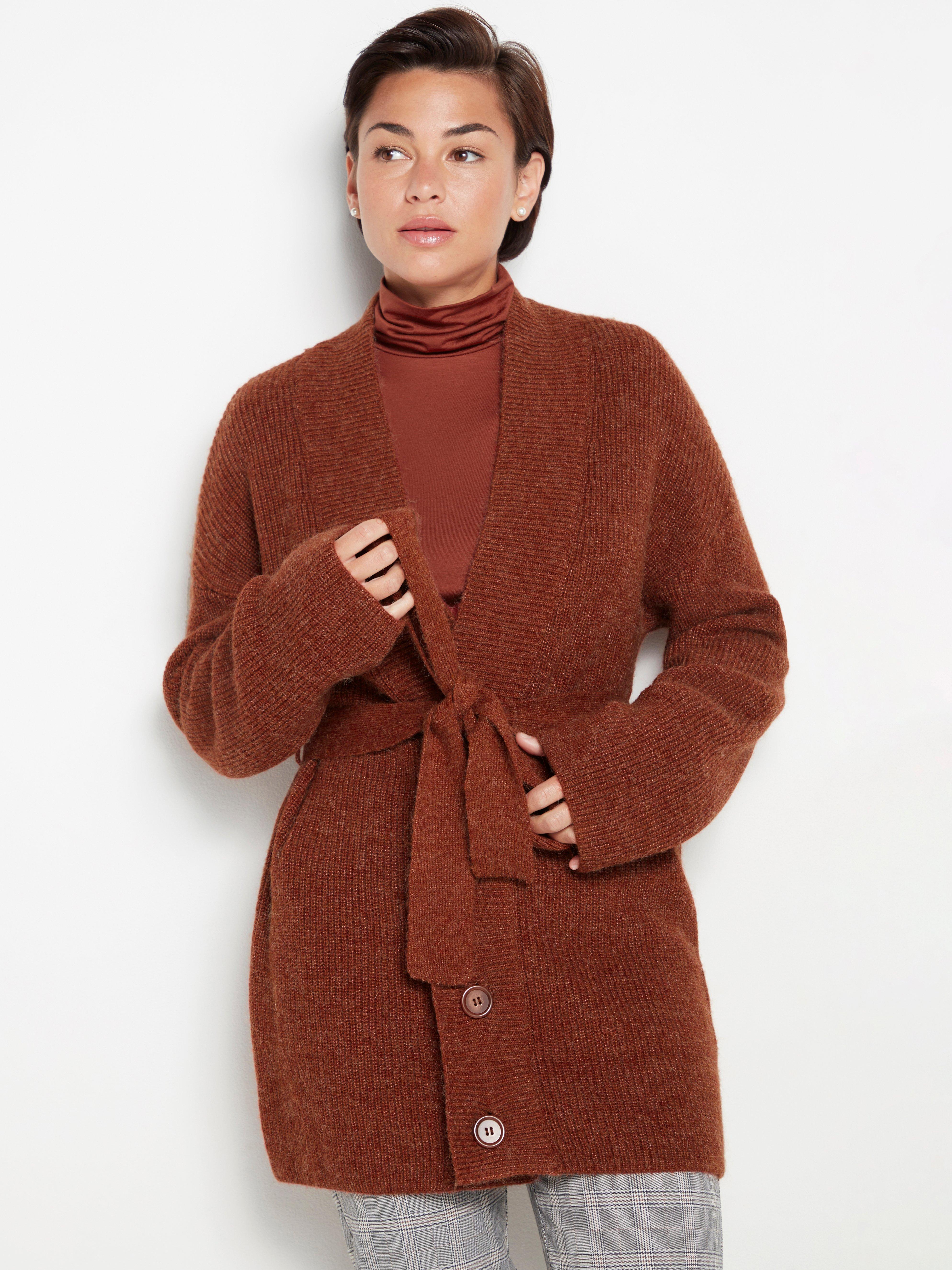 Red knitted cardigan with tie belt Lindex