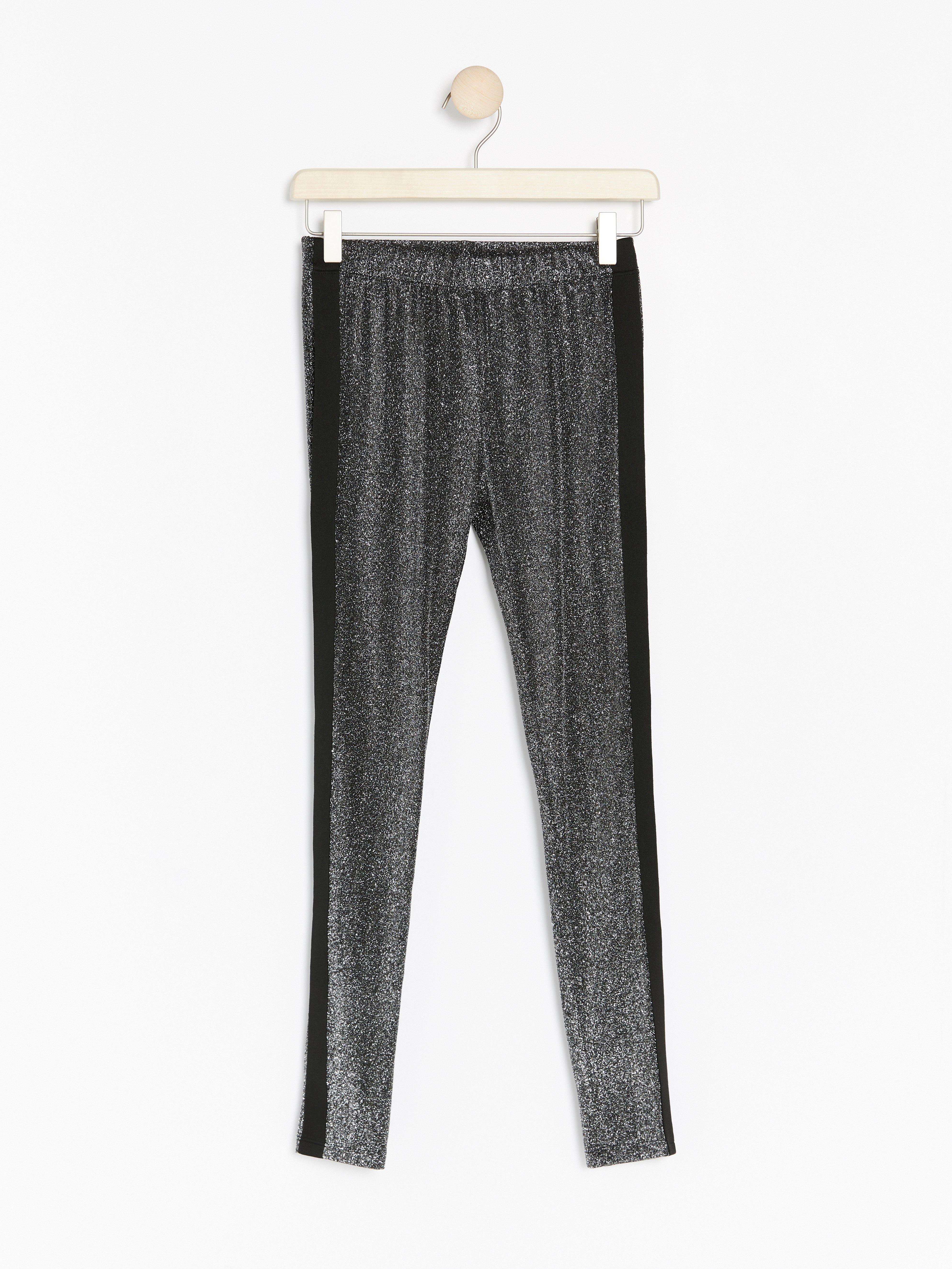 black trousers with glitter side stripe