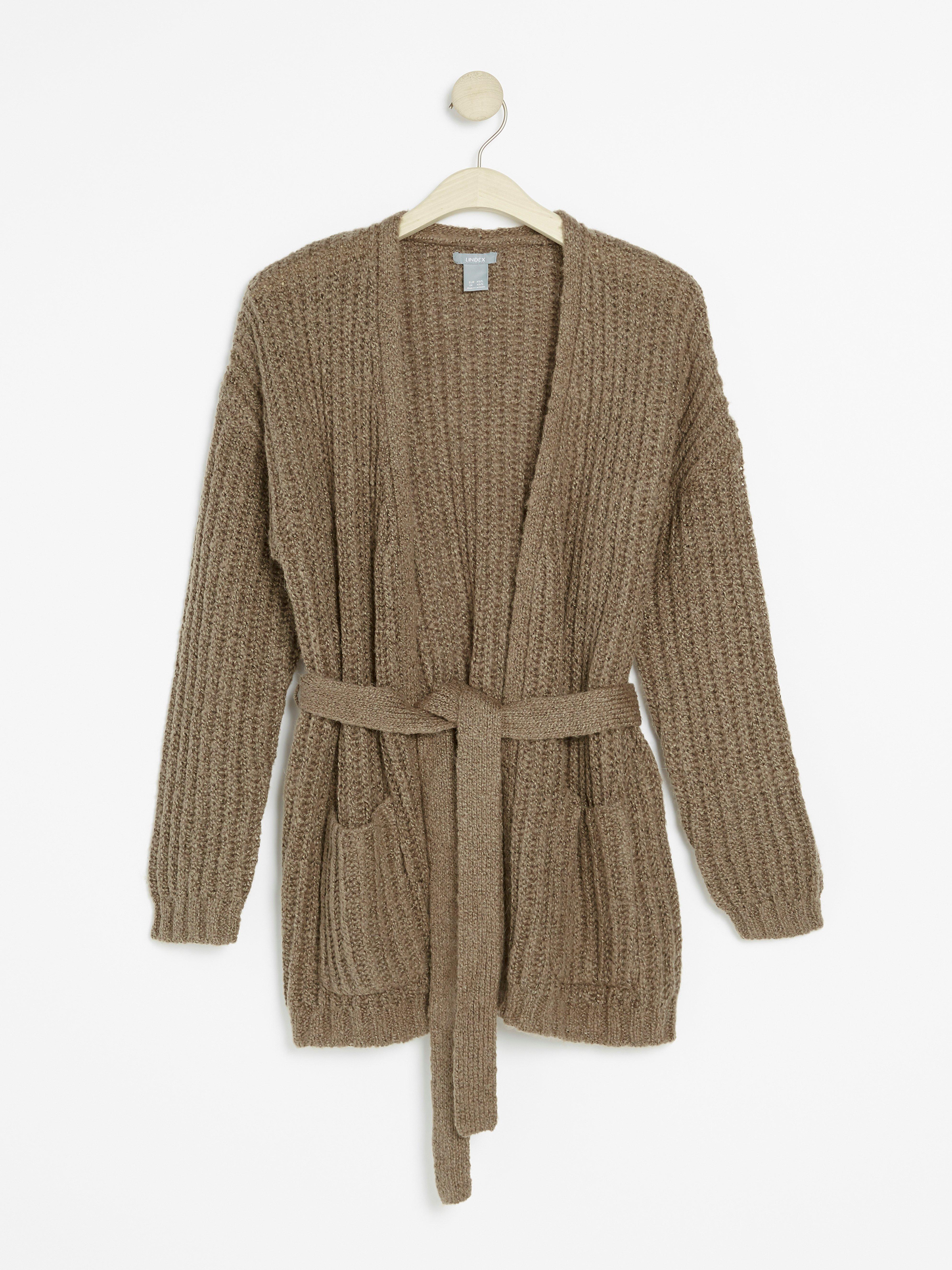 Knitted cardigan with tie belt Lindex