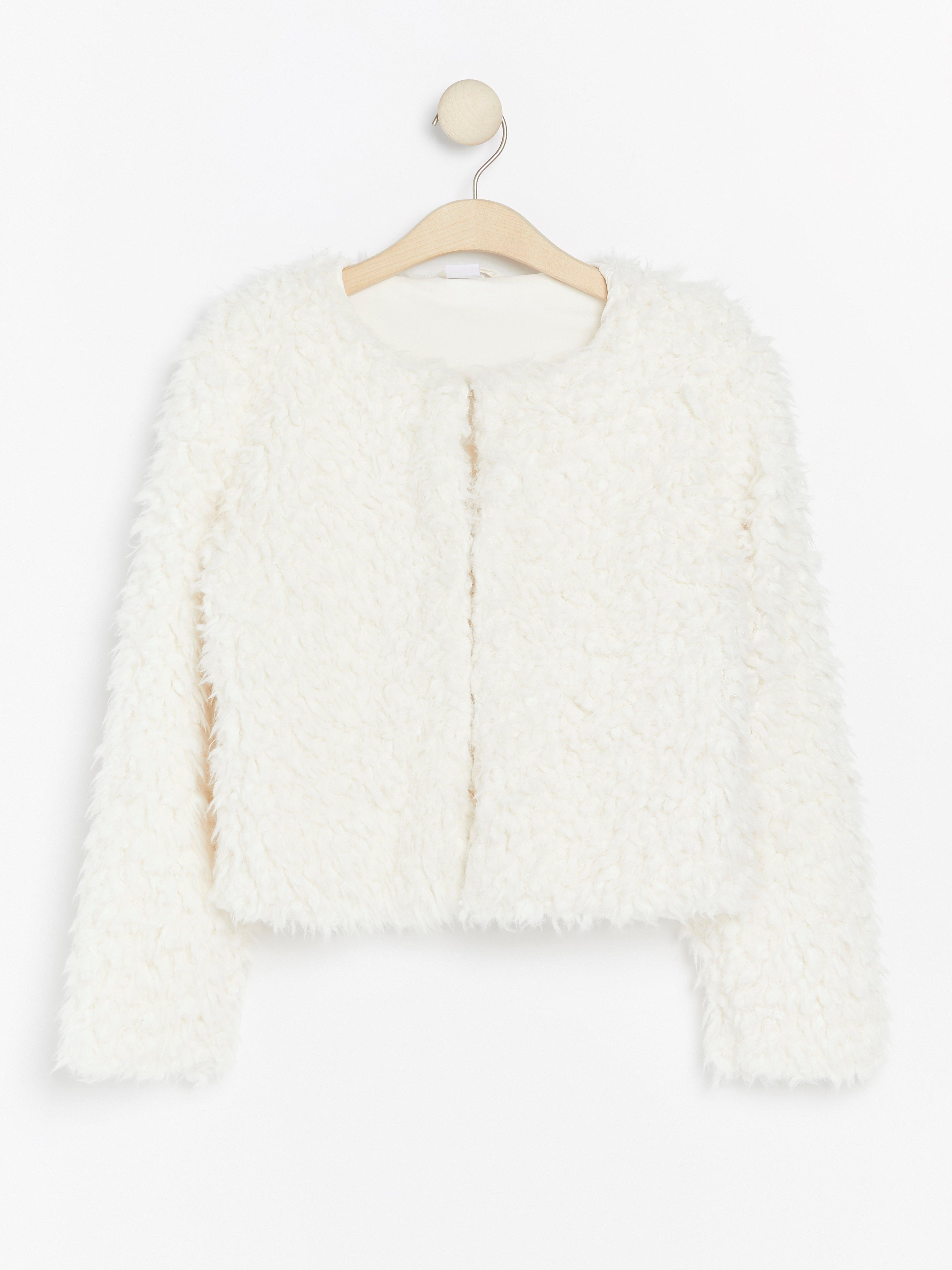 short white faux fur jacket