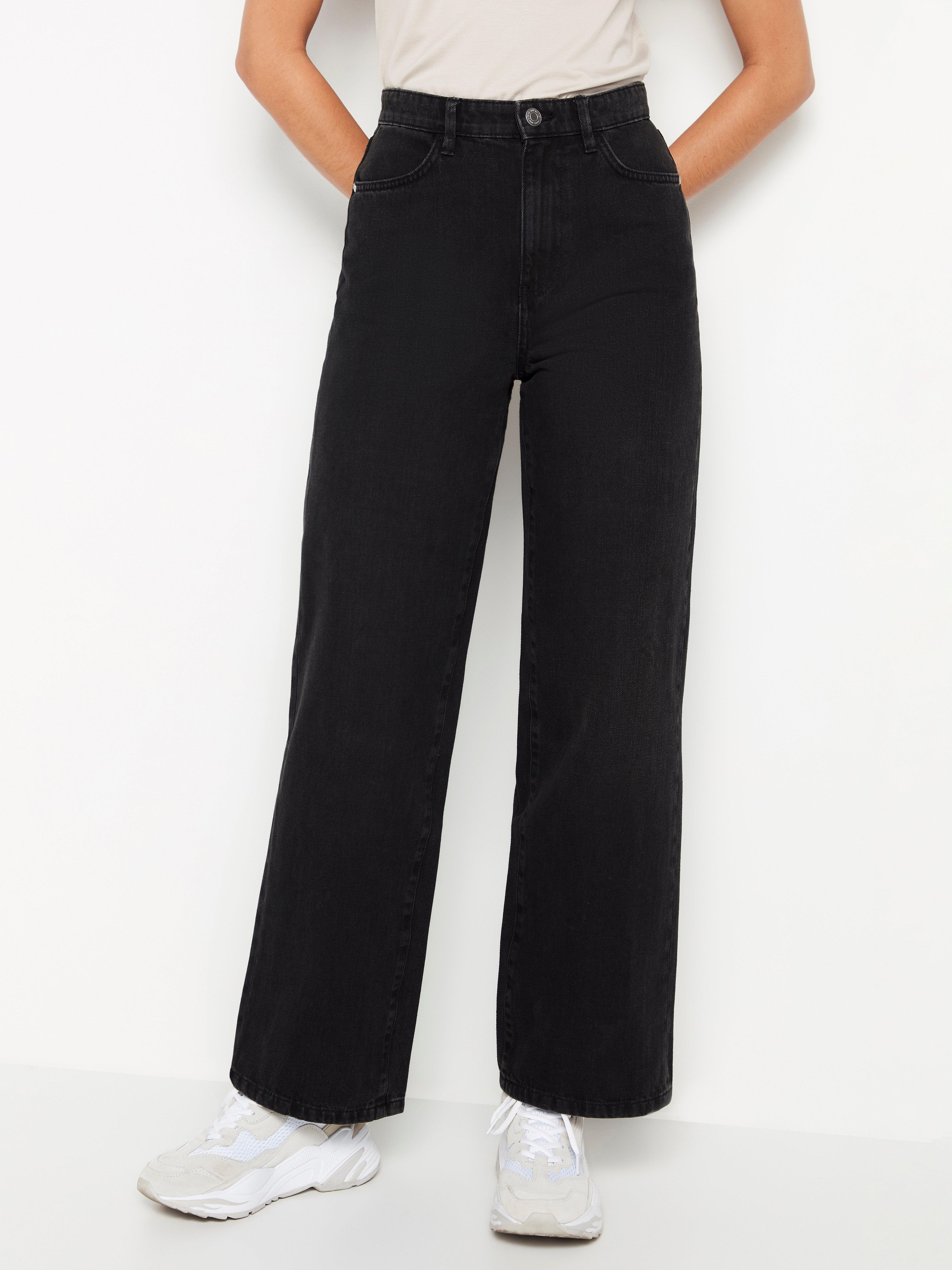 high waisted black wide leg jeans