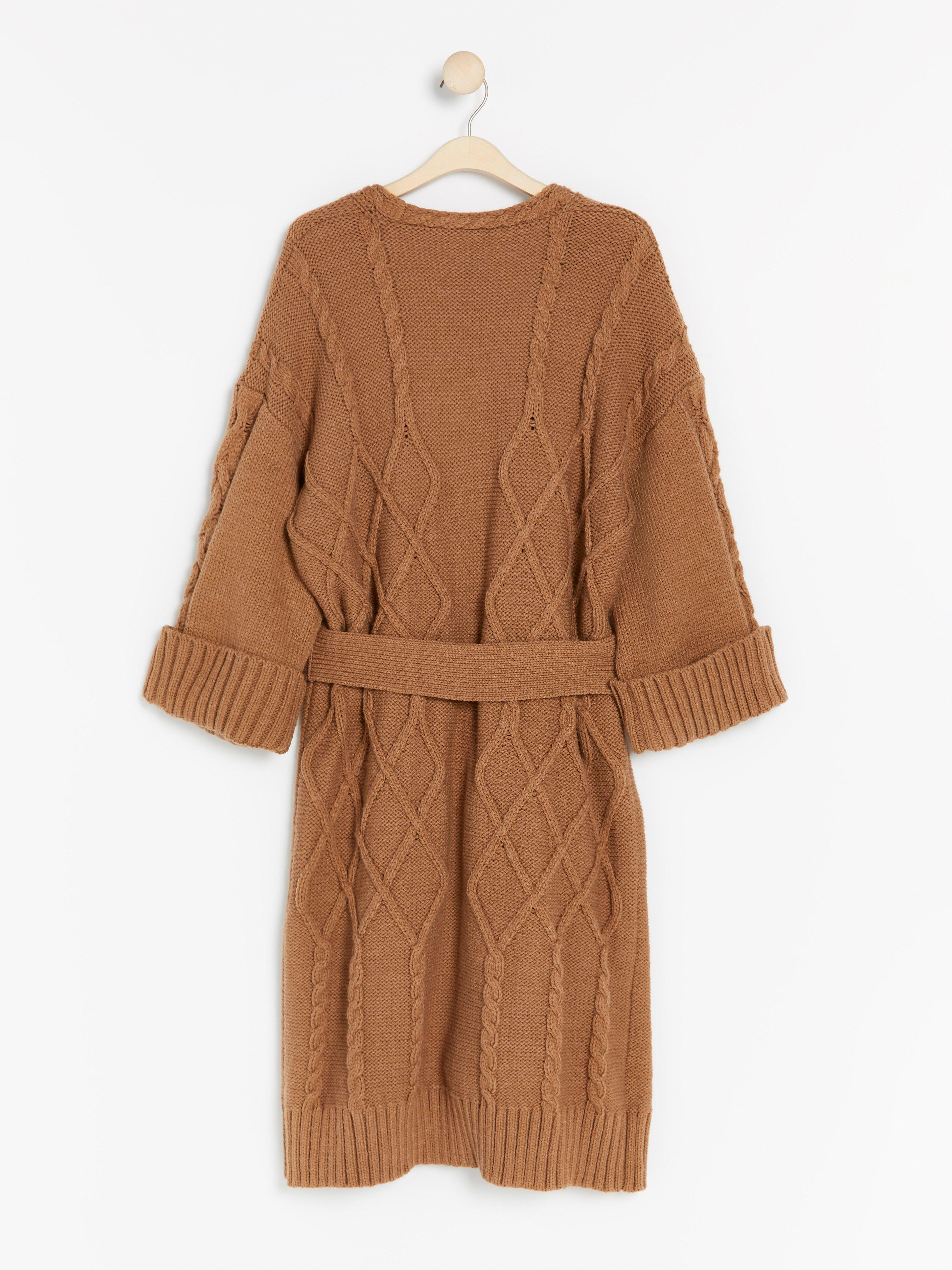 beige long knit cardigan