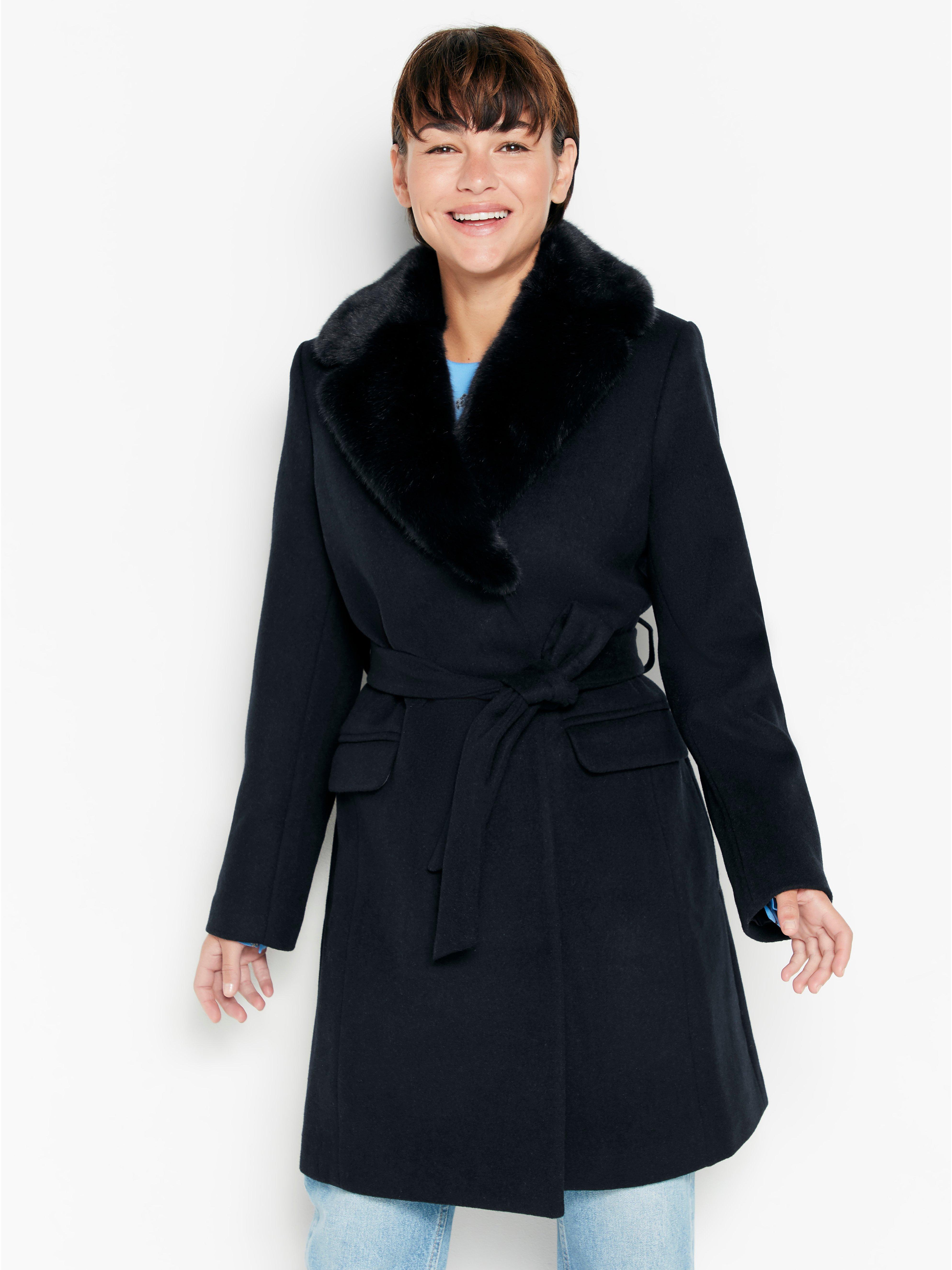 faux fur collar wool blend coat