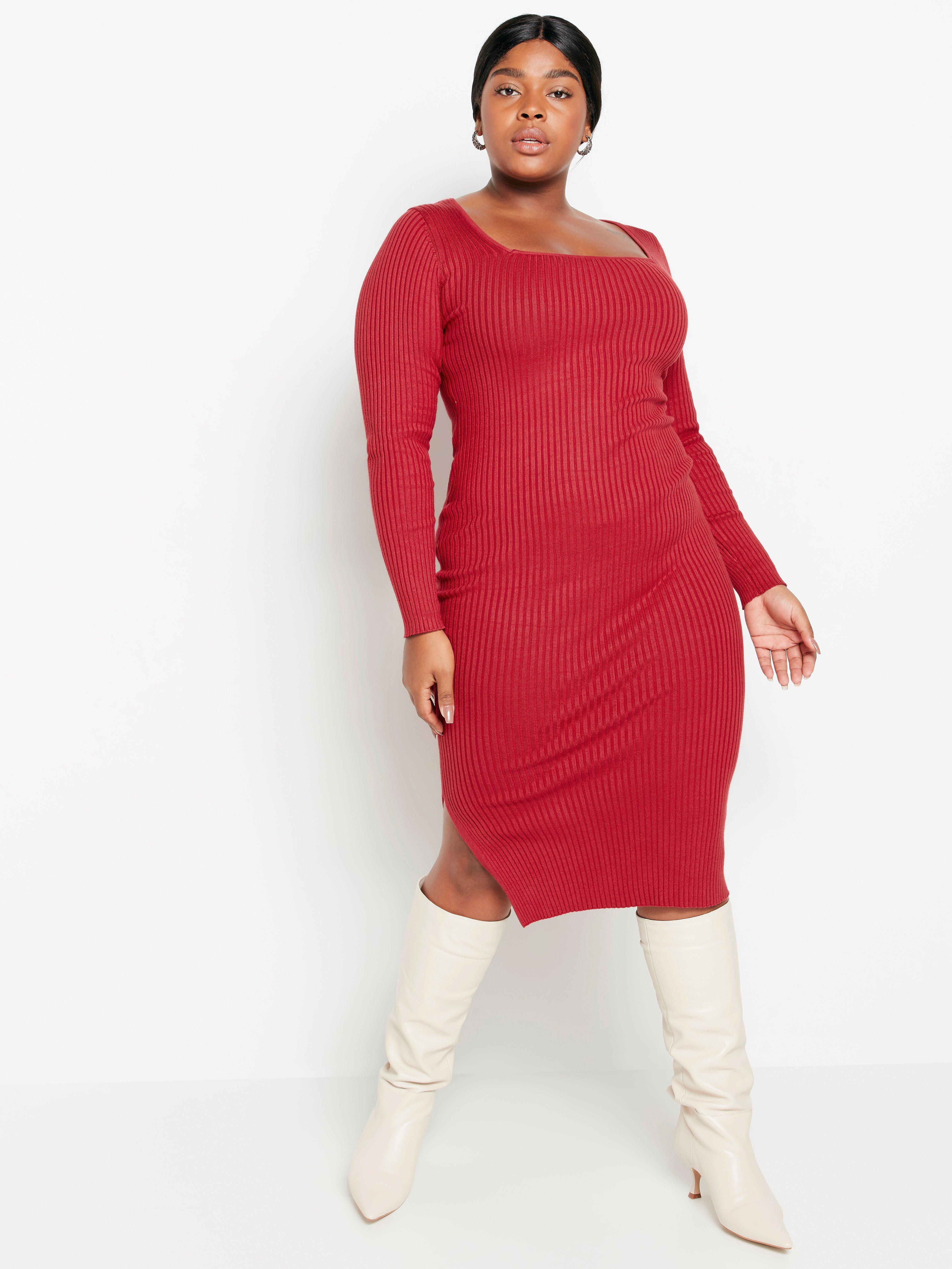 red ribbed dress