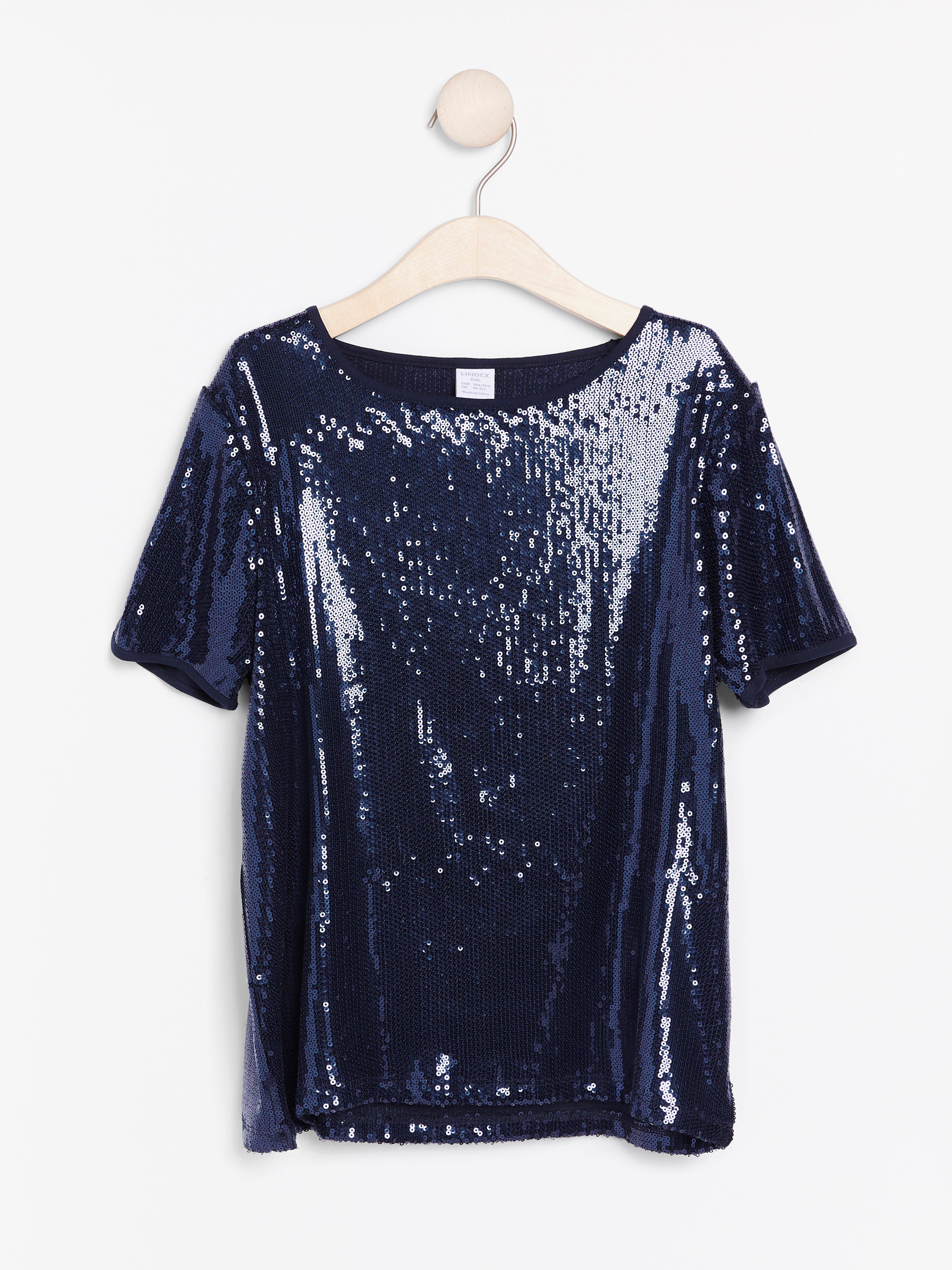 navy sequin top