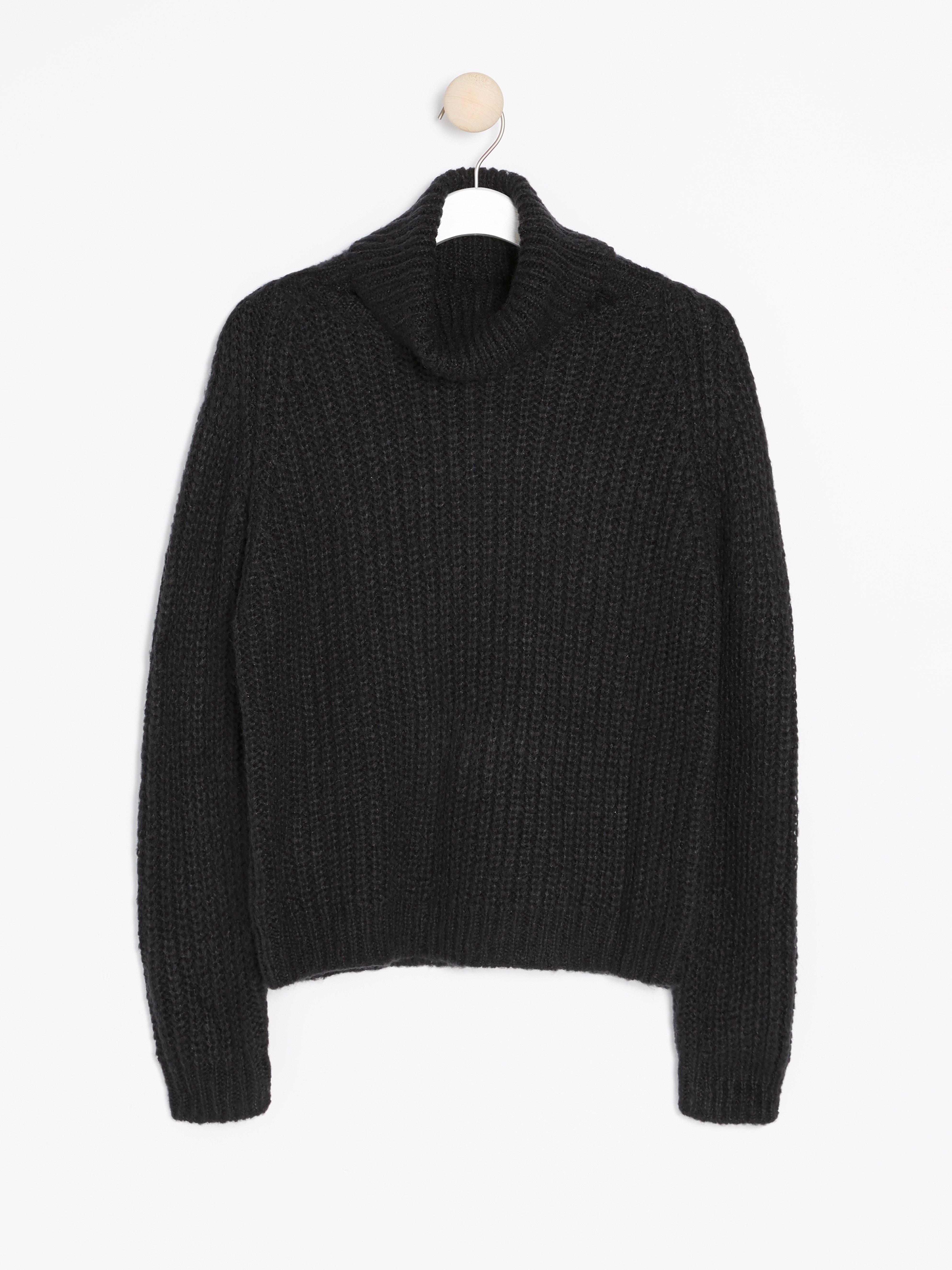 black knitted roll neck jumper
