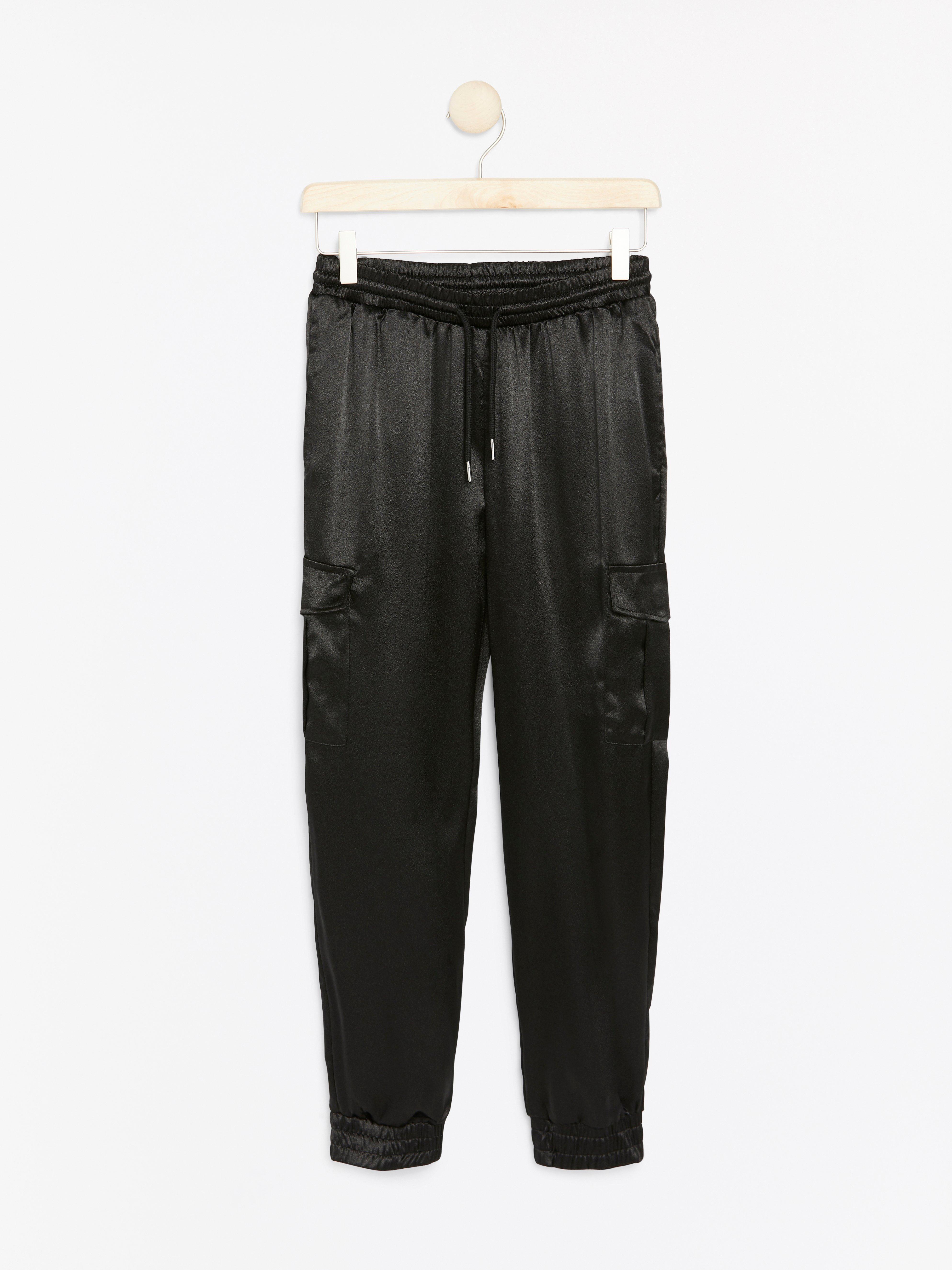 black shiny cargo pants