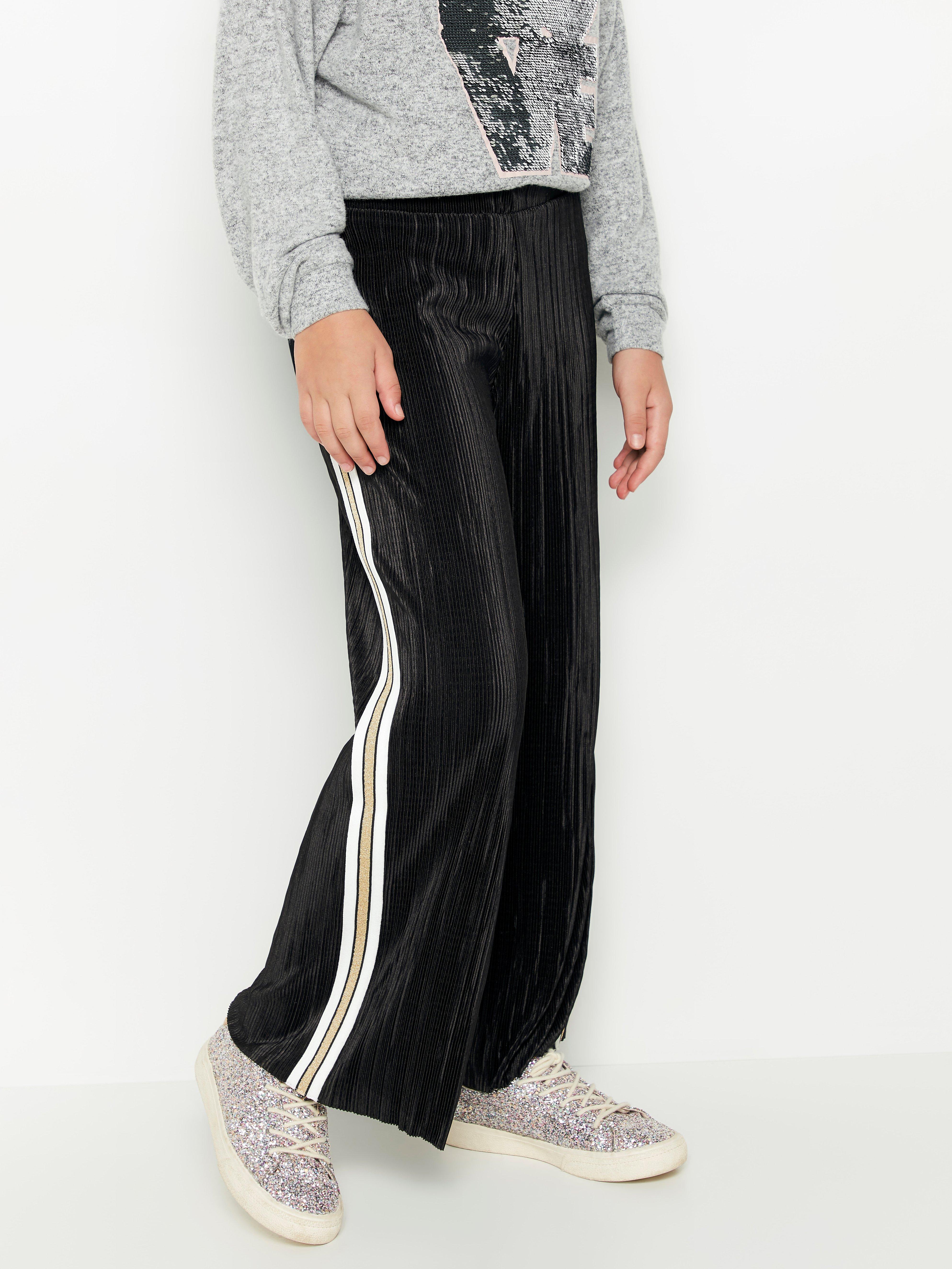 black trousers with glitter side stripe
