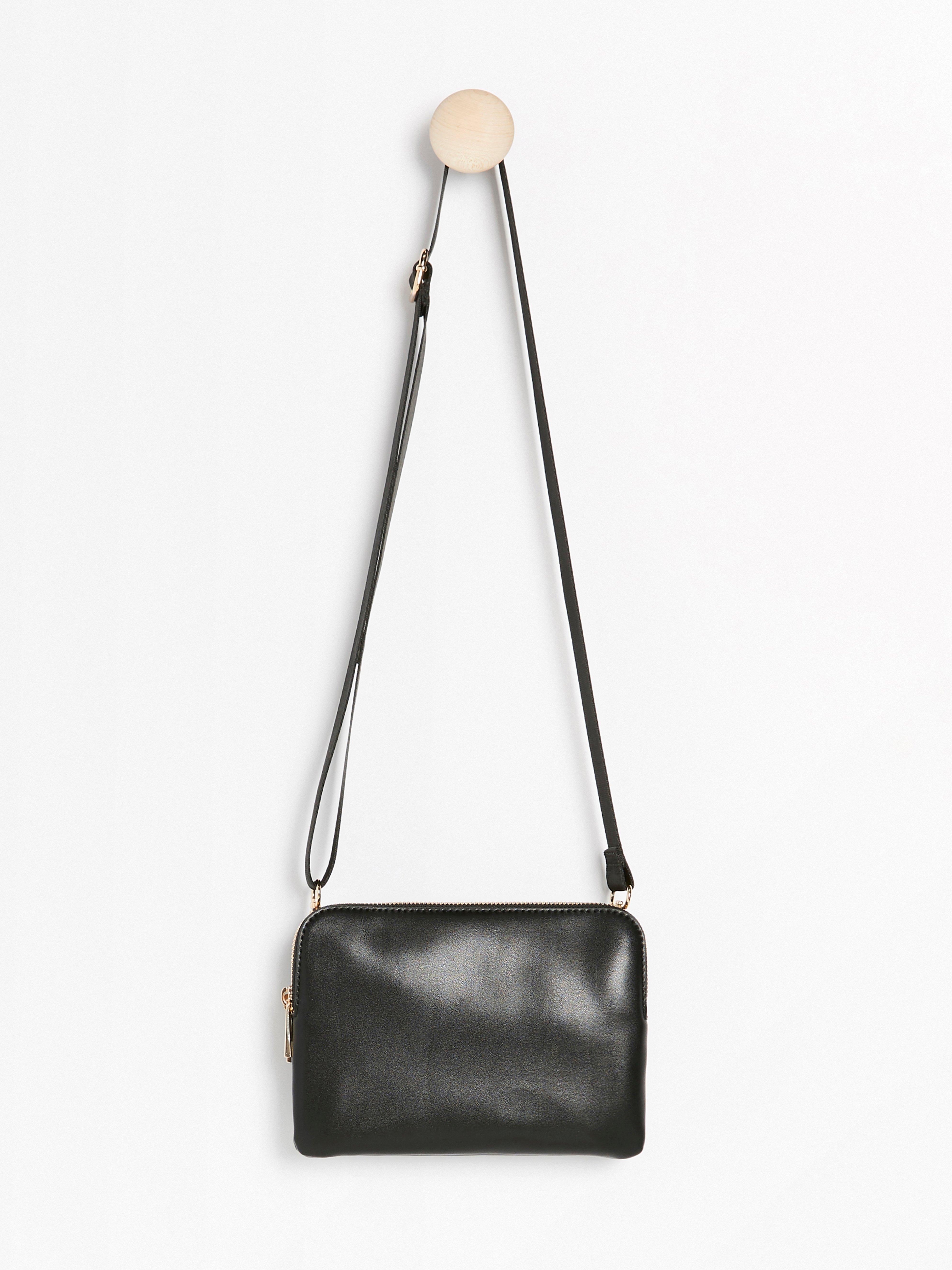 black handbag with compartments