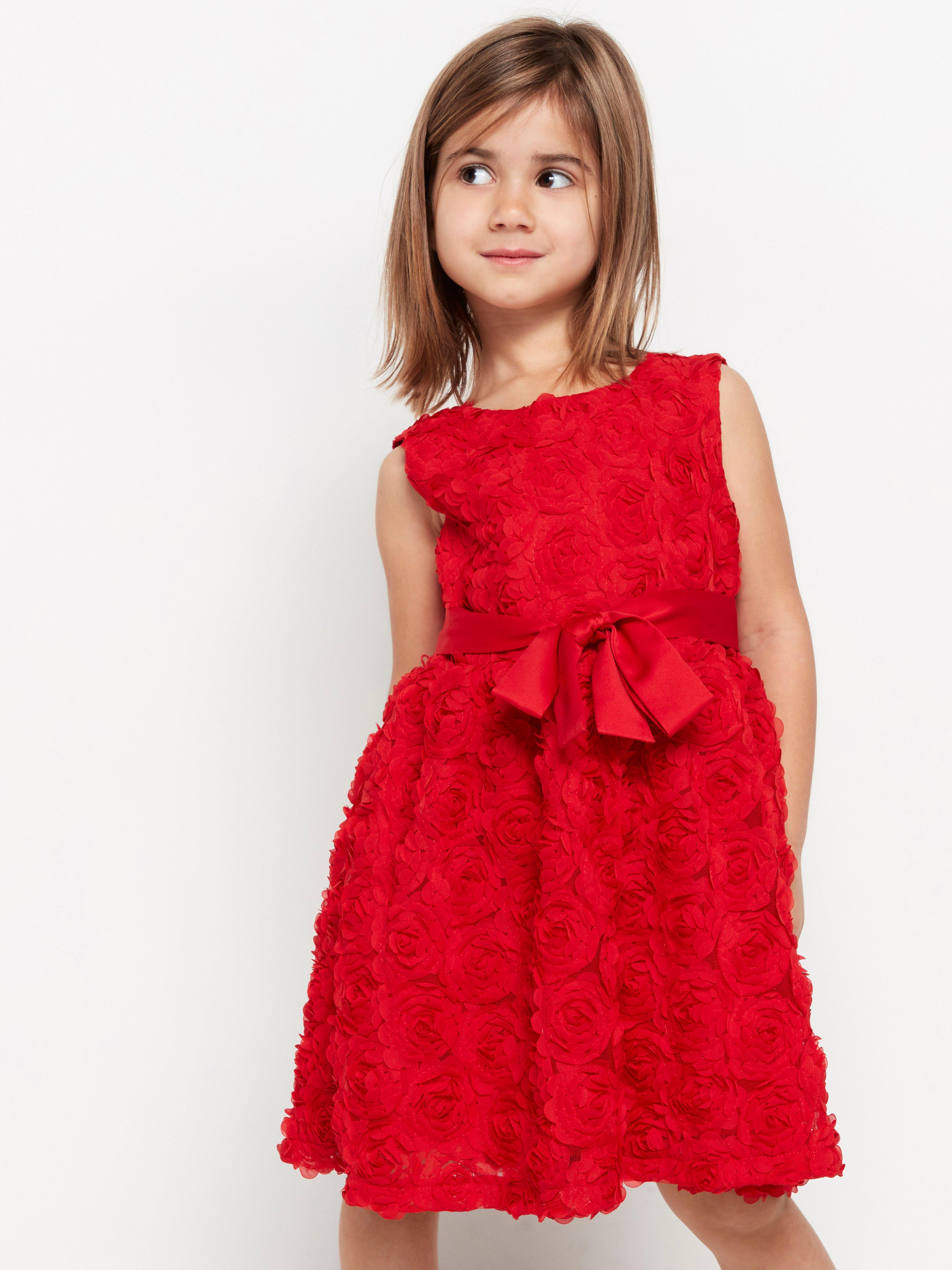 Red ress with chiffon flowers