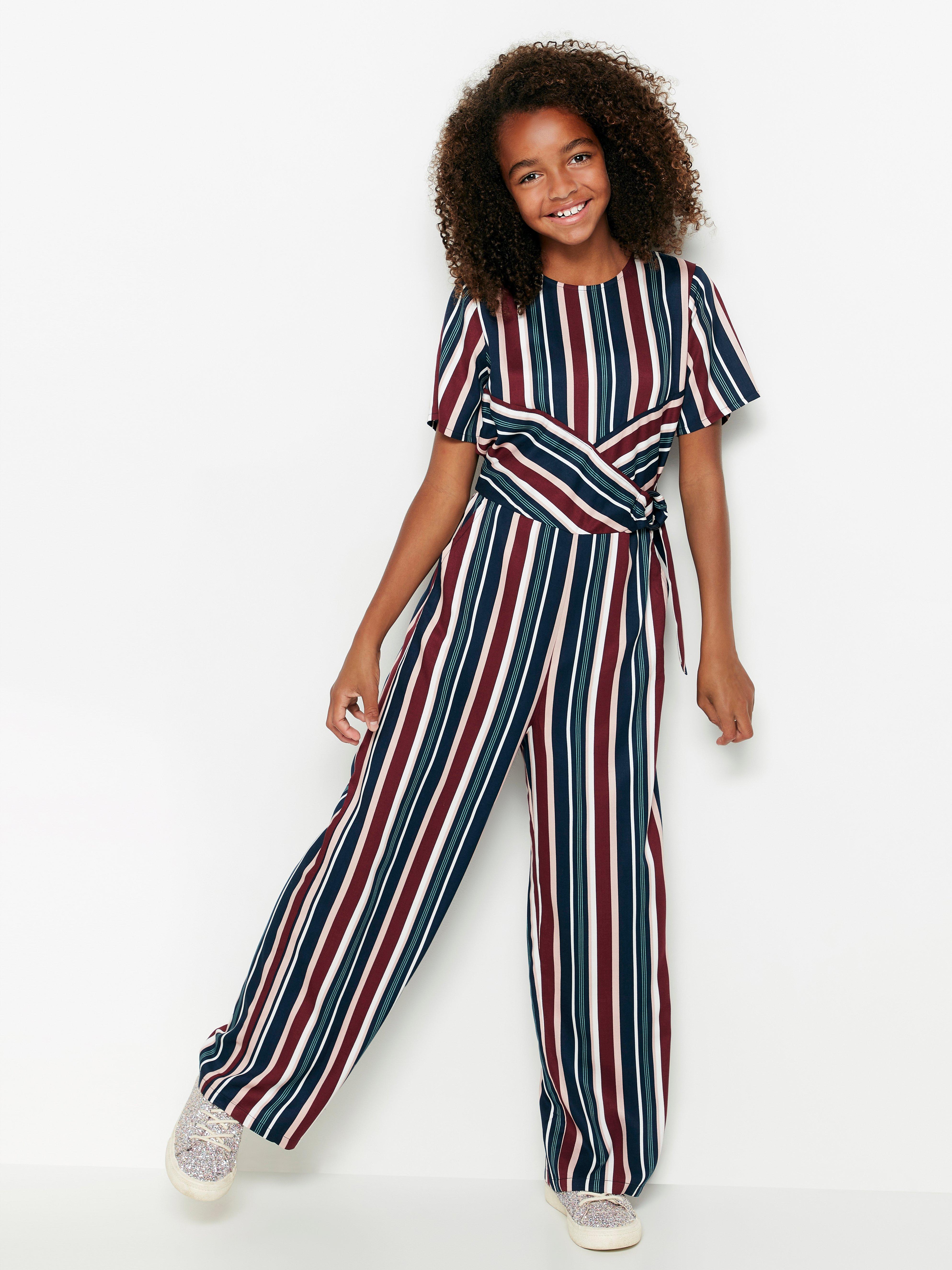 striped jumpsuit with sleeves