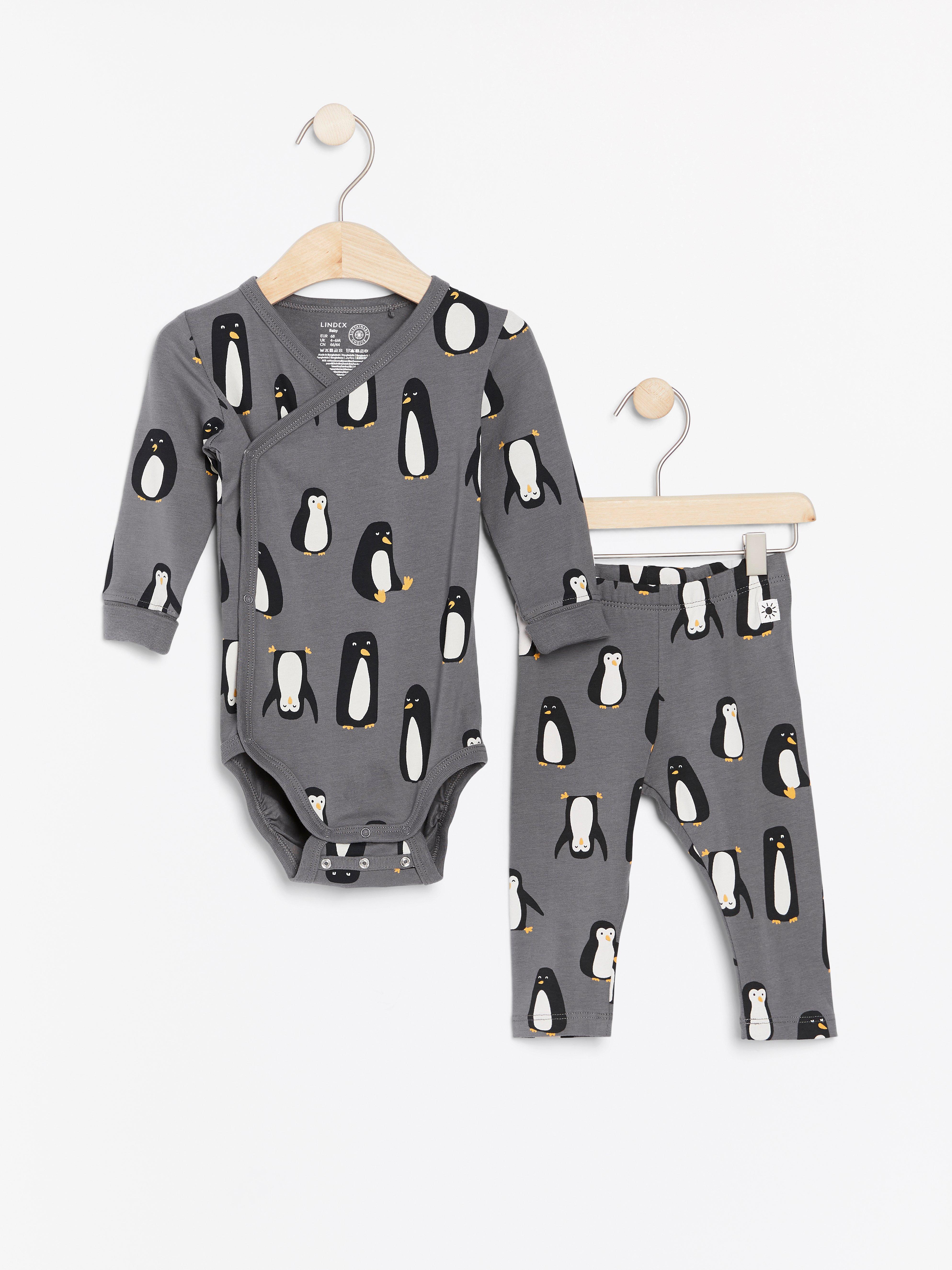 Set Wrap bodysuit and leggings with penguins