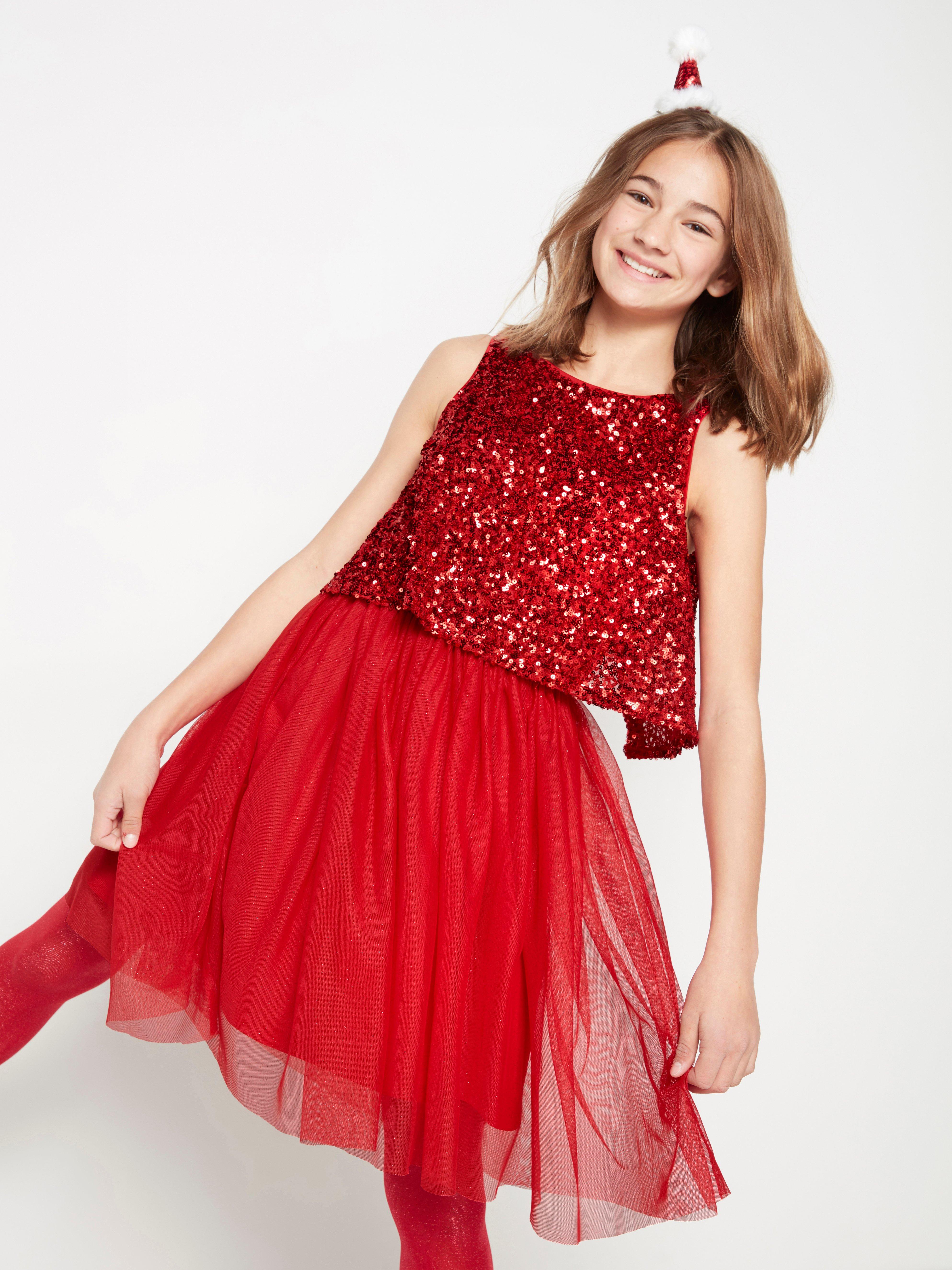 Girls red sequin clearance top