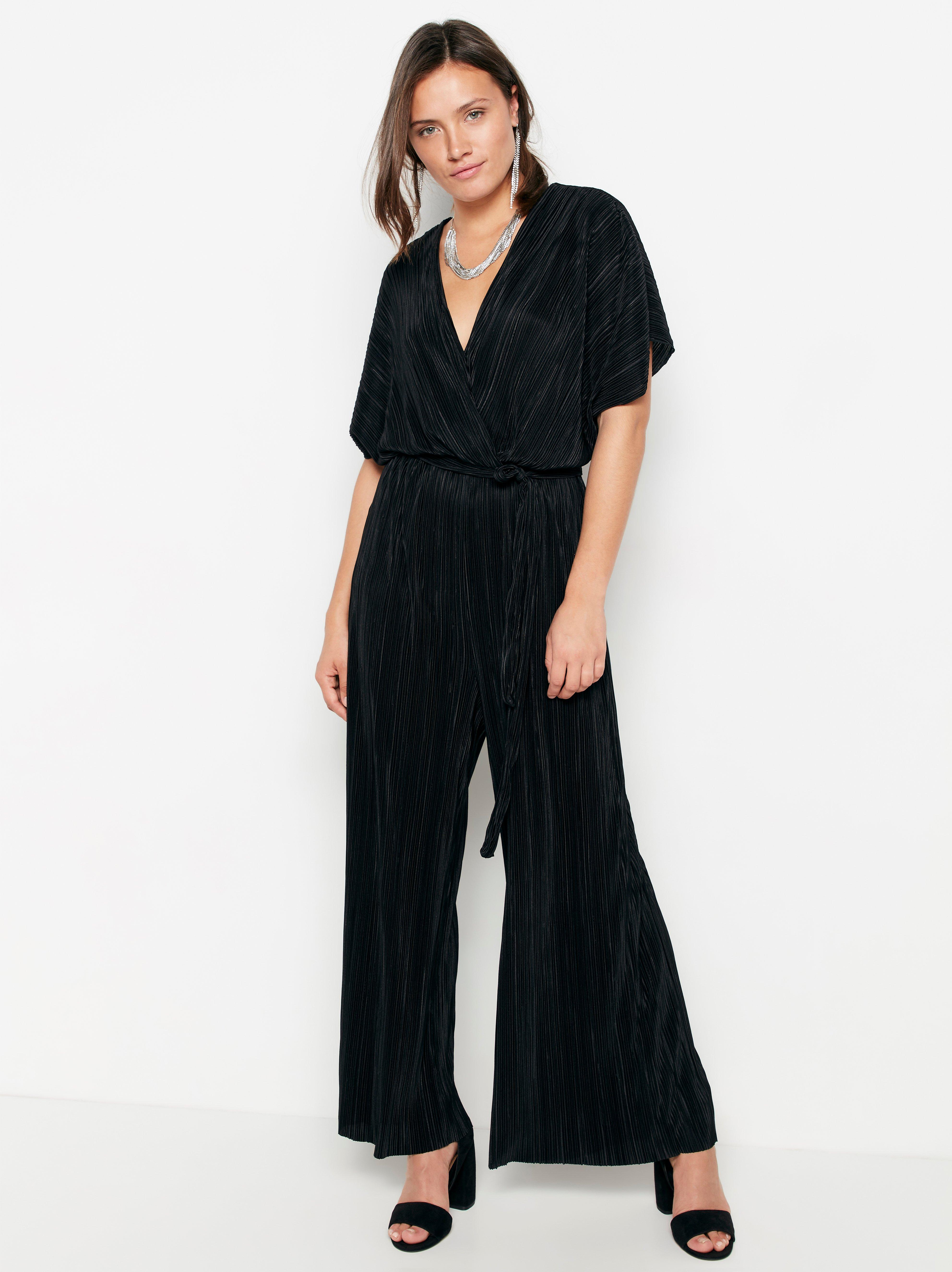 black pleated jumpsuit