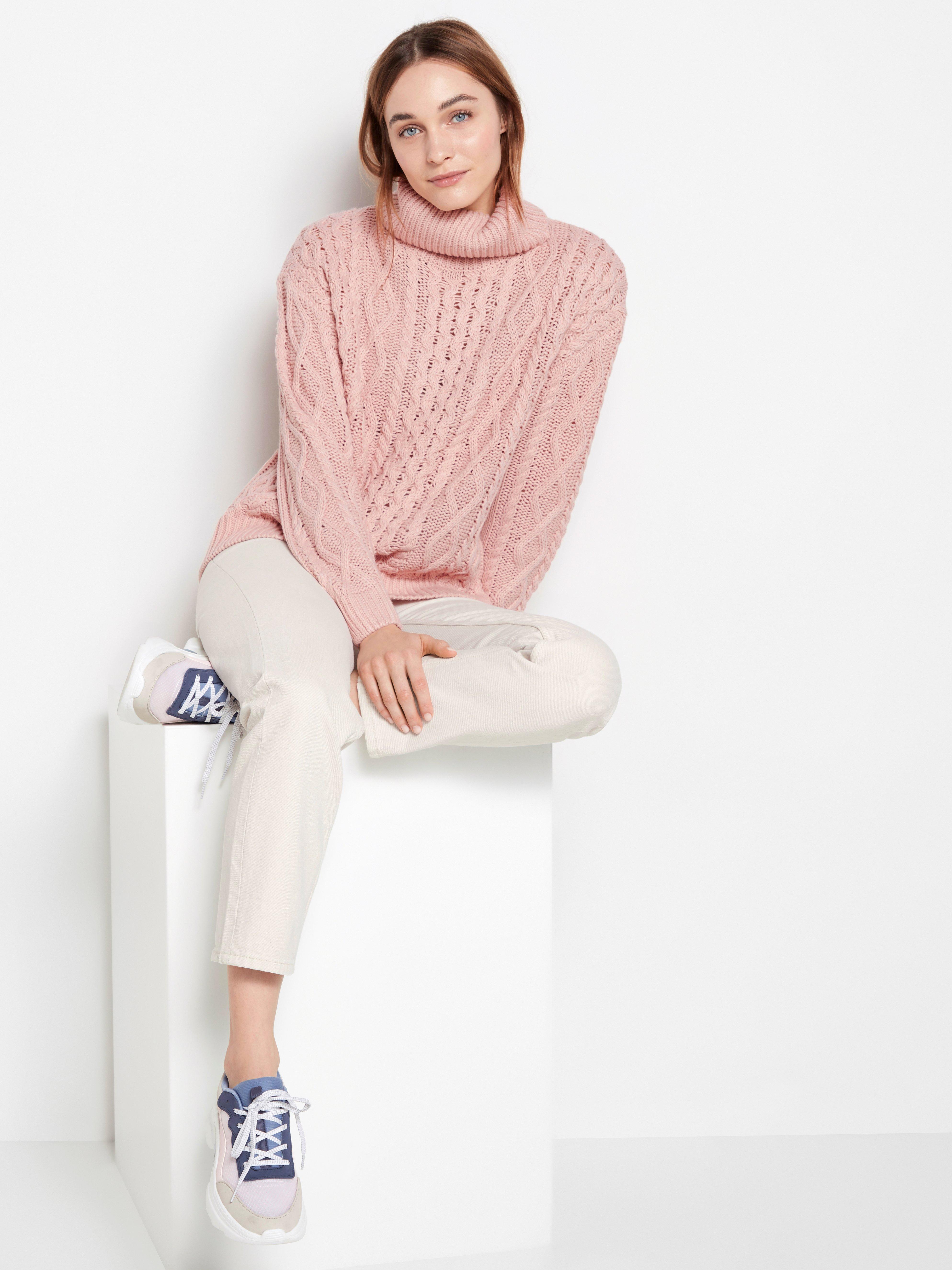 white cable knit roll neck jumper