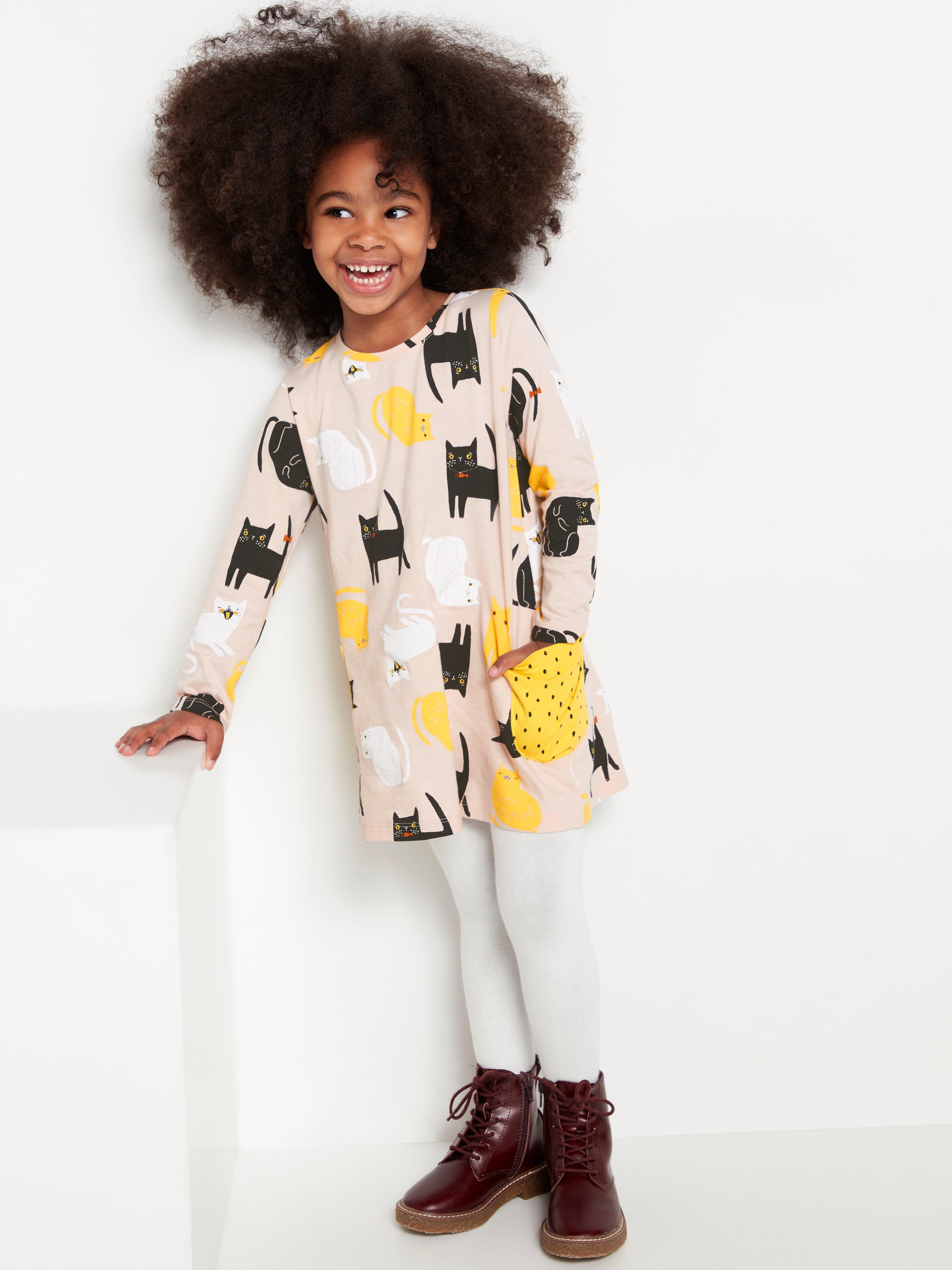 Patterned long sleeve tunic with cats