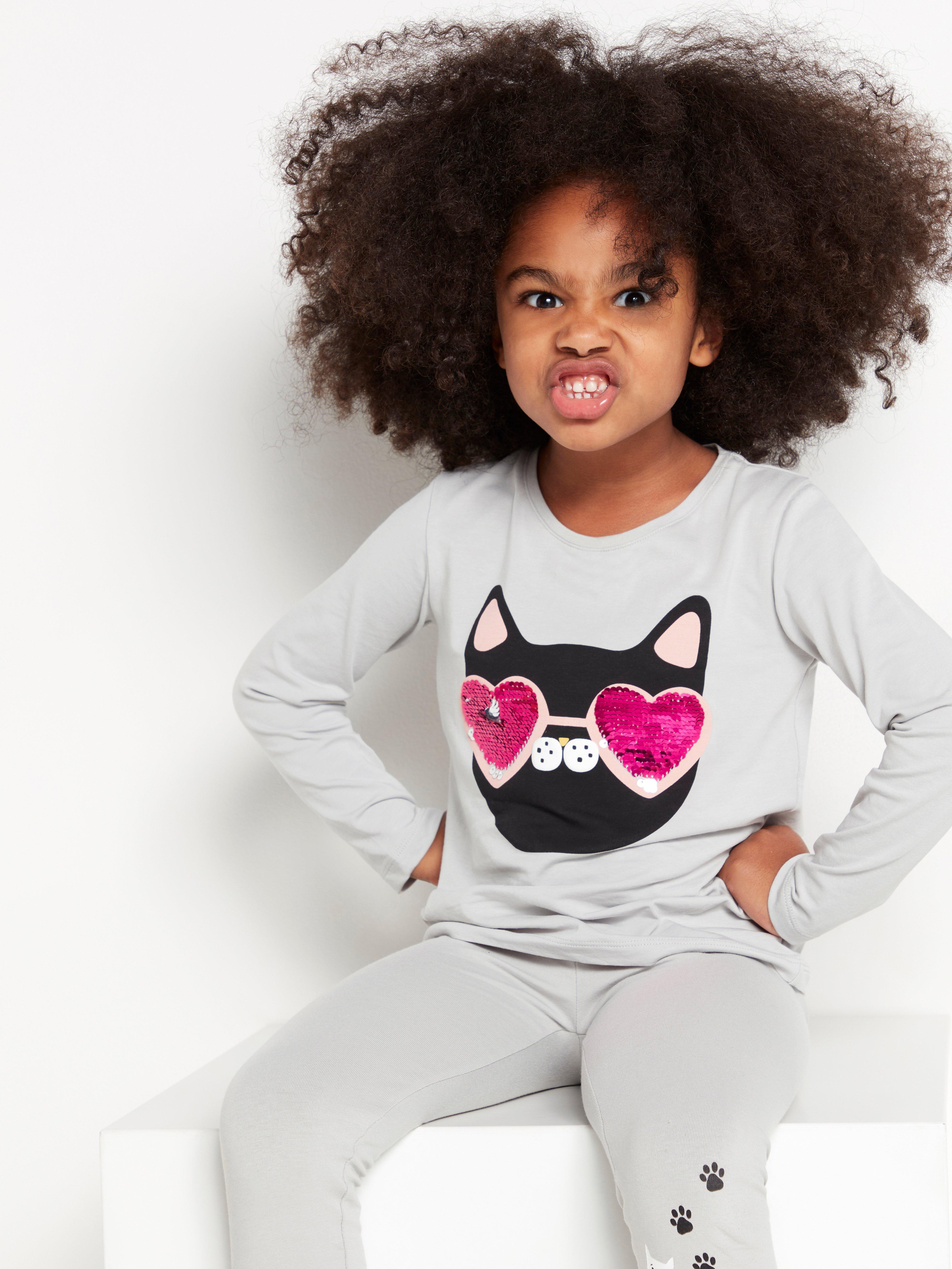 Grey top with cat and reversible sequins