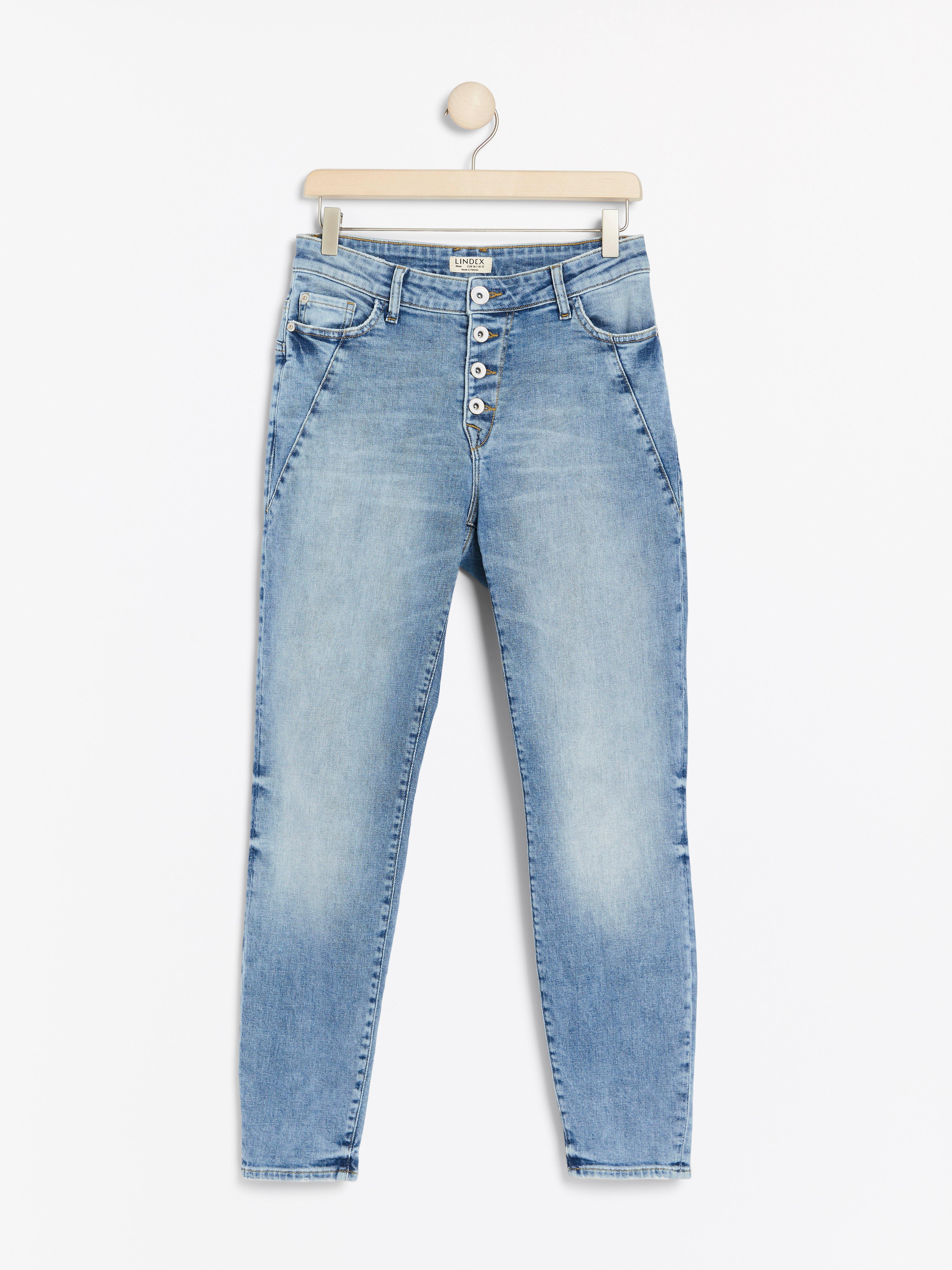 tapered blue jeans