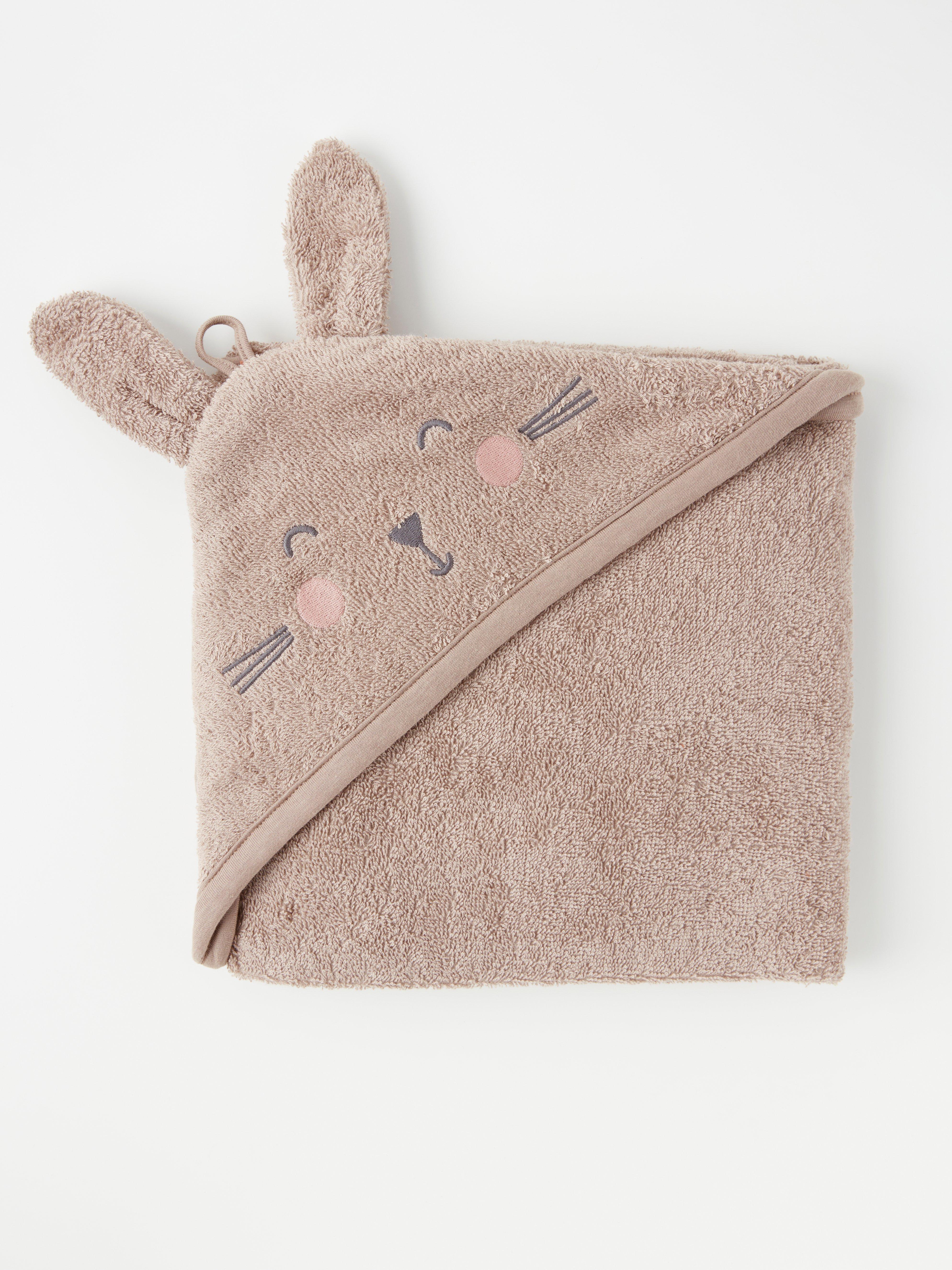 Terry bath towel with rabbit hood