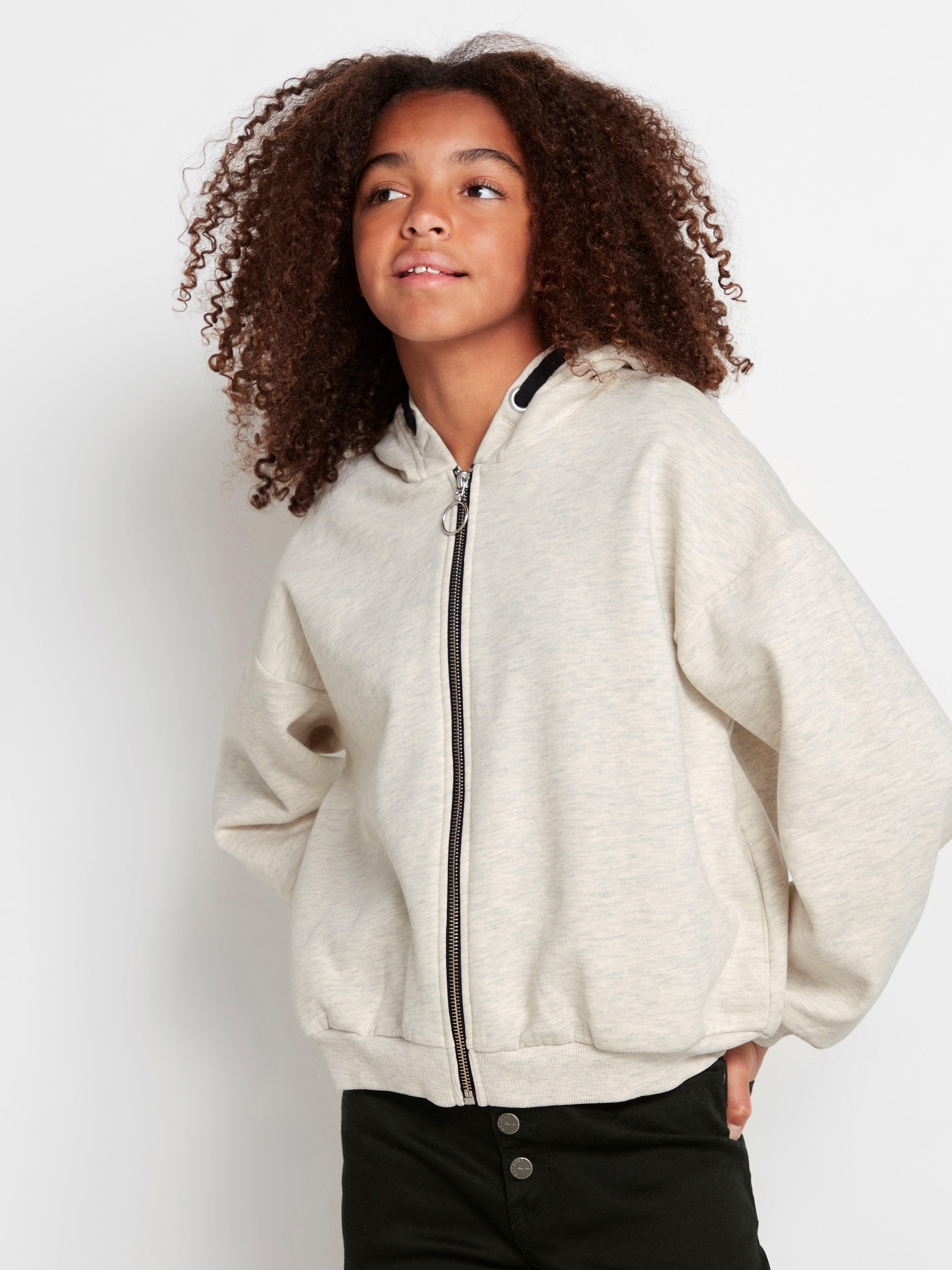 Beige melange hooded zip sweatshirt