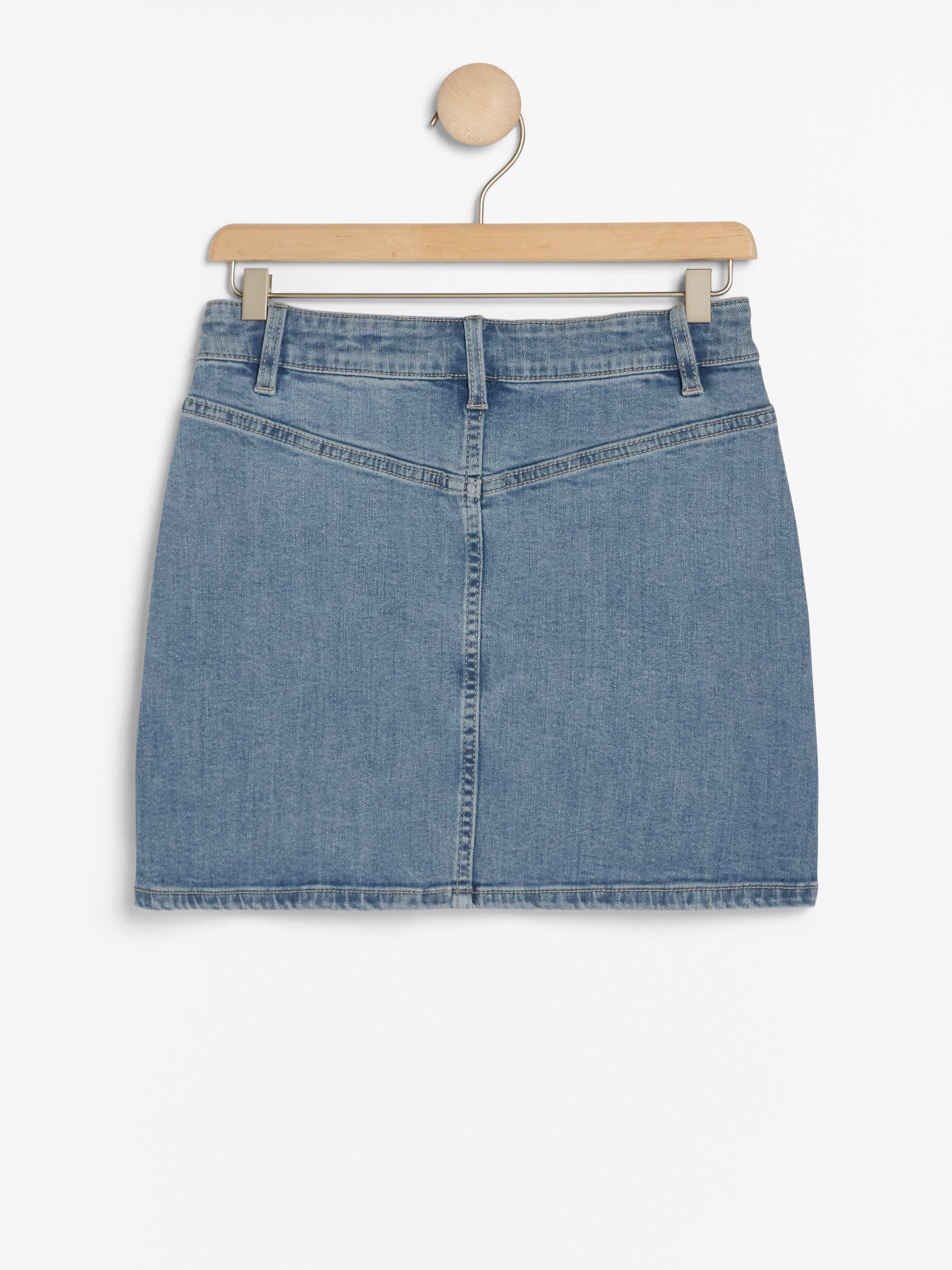 Mid-blue denim skirt with metal buttons 