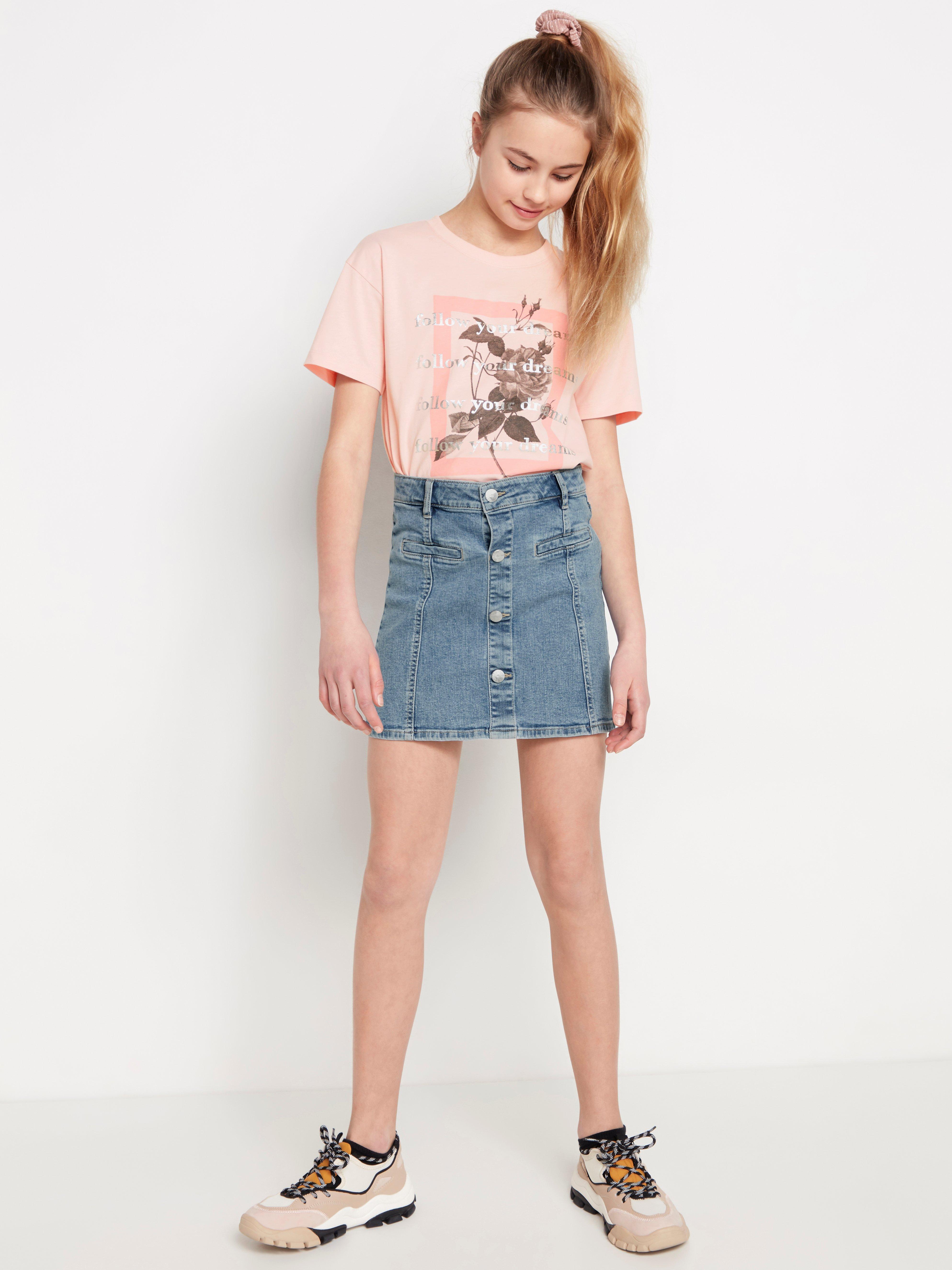 peach denim skirt