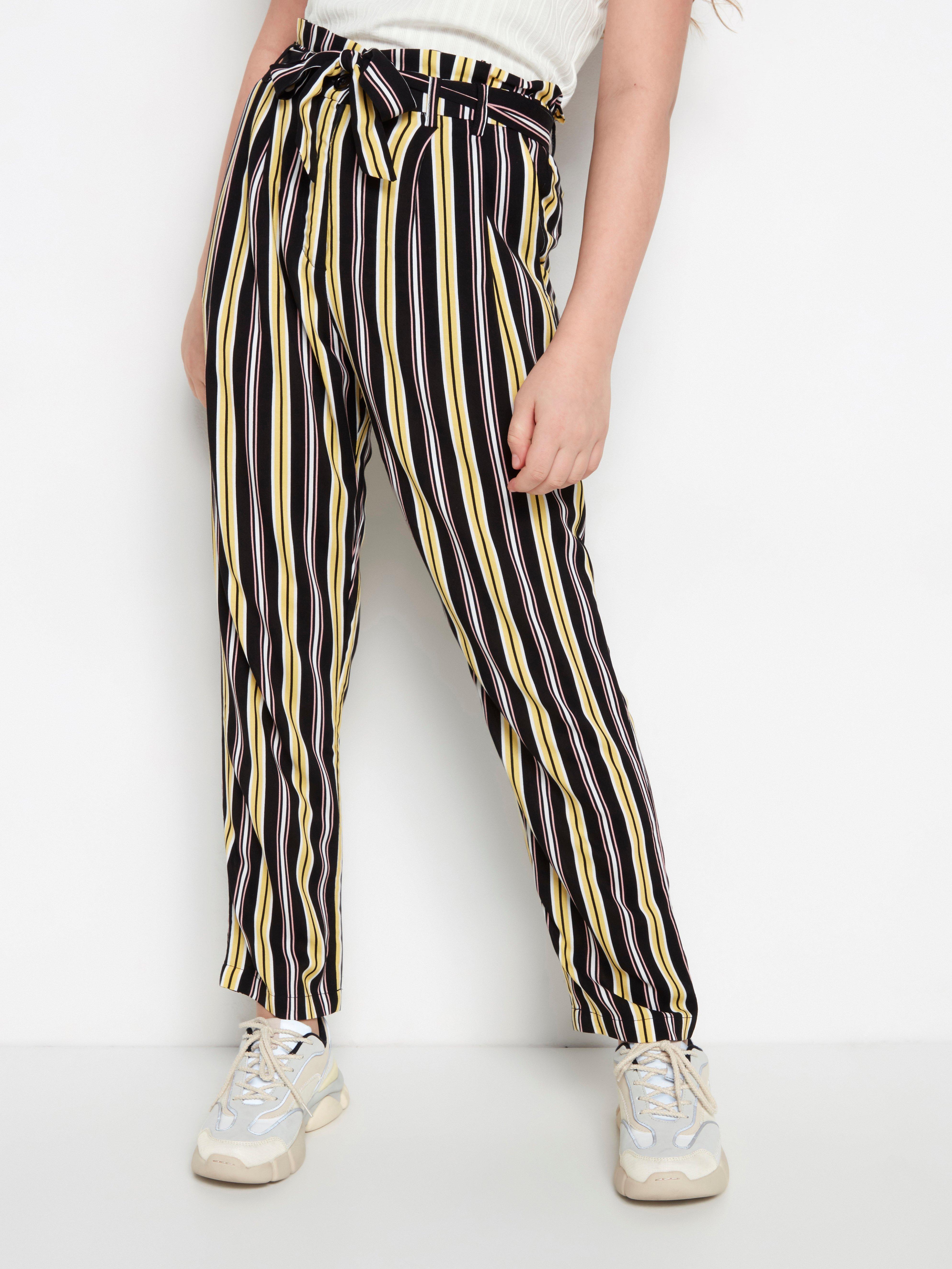 yellow and black striped trousers